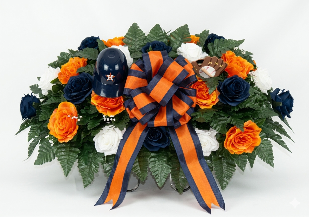 XL Astros Fan Cemetery Headstone Saddle Silk Flower Arrangement-Houston-baseball