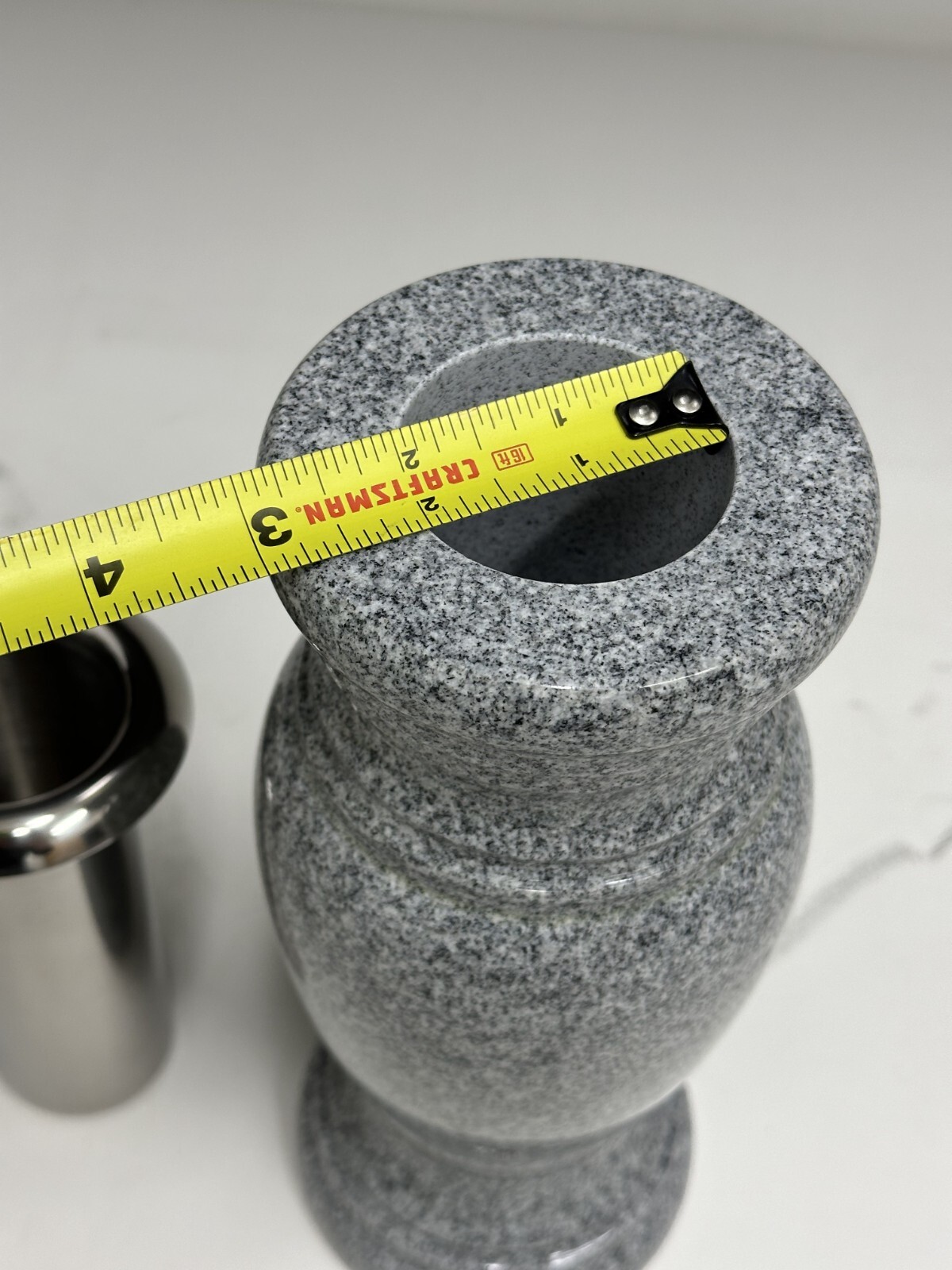 Memorial Cemetery Flower Vase – Grey Granite With Drainage Hole with steel inner