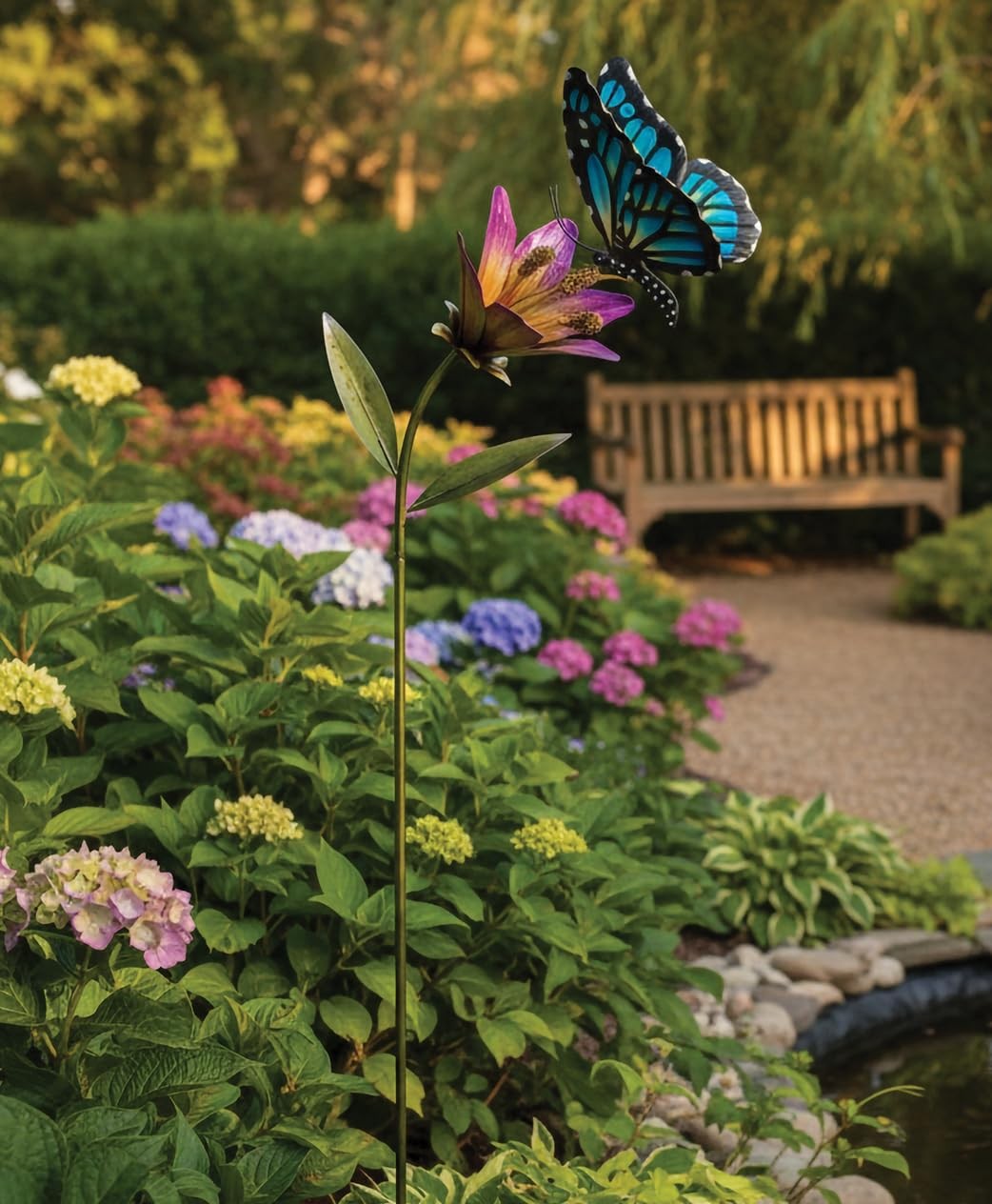 Butterfly Flower Metal Garden Stake Handcrafted Outdoor Decor for Lawn & Patio