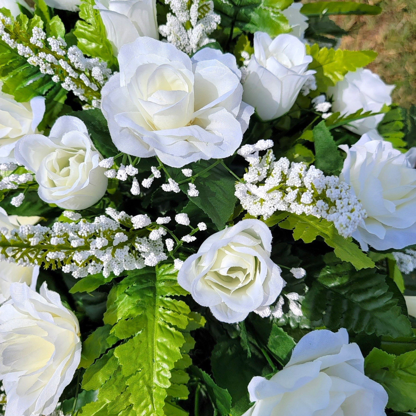 Cream Calla Lily and Rose Headstone Saddle and Cemetery Cone