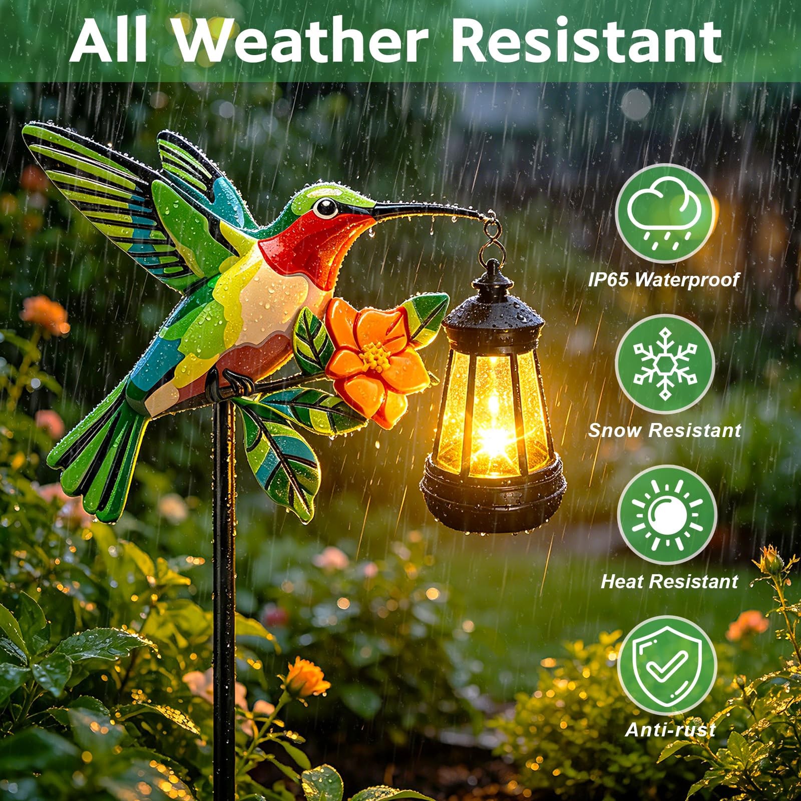 Solar Garden Lights 2 Pack Waterproof Hummingbird Stake Lanterns for Outdoors