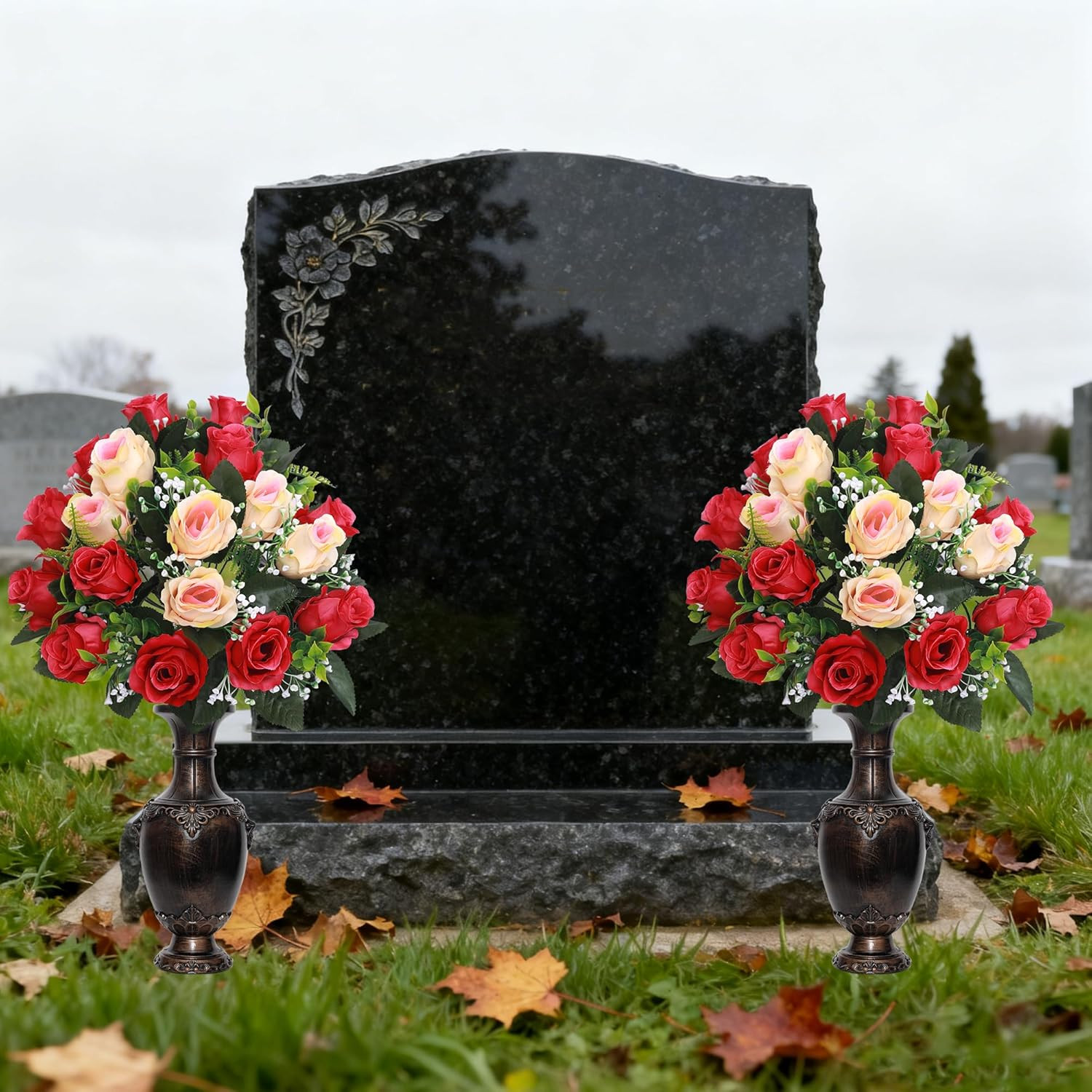 Memorial Grave Vase Ground Spikes Bronze Cemetery Headstone Flower 1 PCS