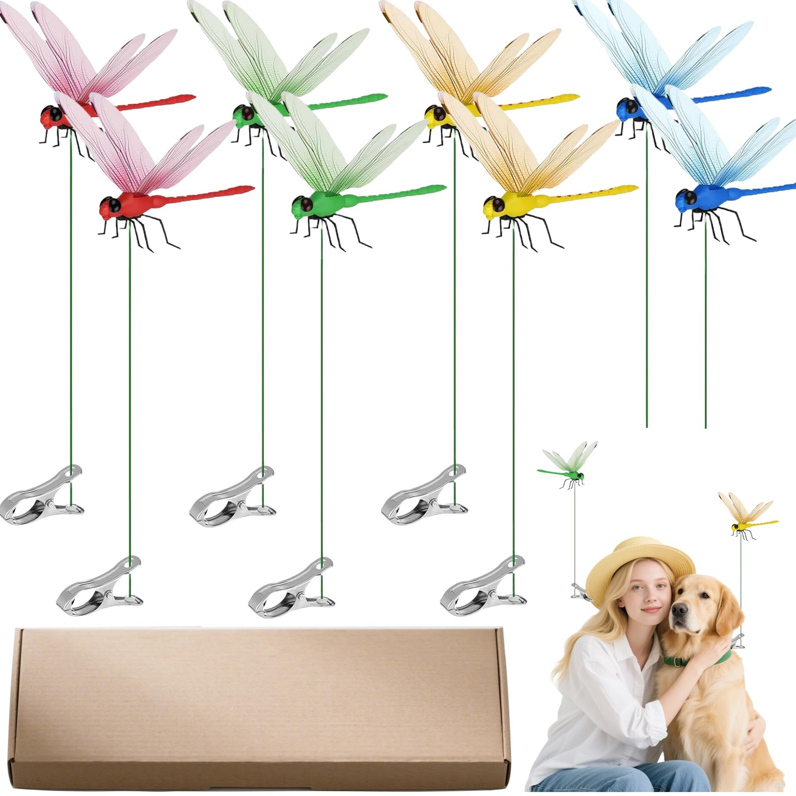 8 Pcs Dragonfly Clip Bug Repellent, DIY Dragonfly Garden Stakes Decor, Dragon…