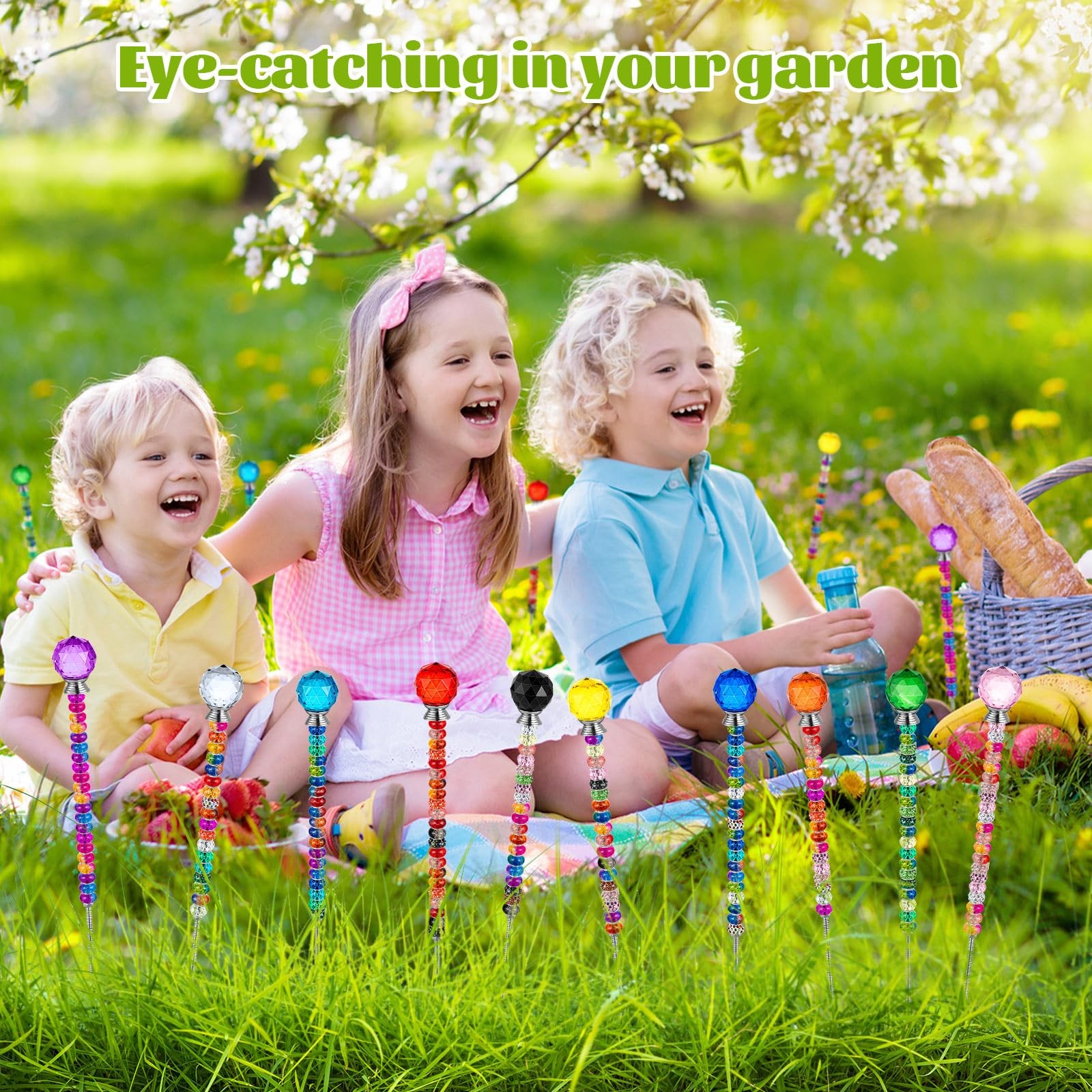 230 Pcs Beaded Garden Stakes DIY Fairy Wand Kit Colorful Outdoor Decor