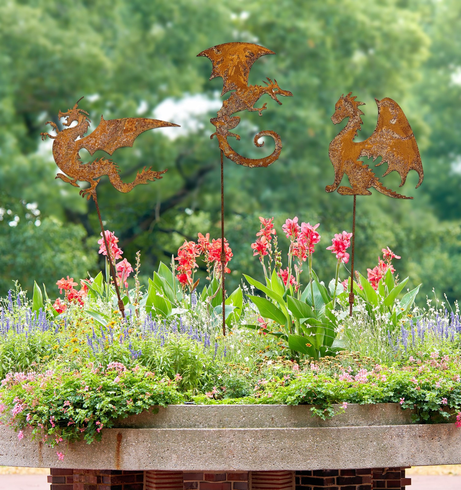 Rusty Fantasy Dragon Garden Stakes Decor, 24 Inch Metal Yard Art Decor, Decorati