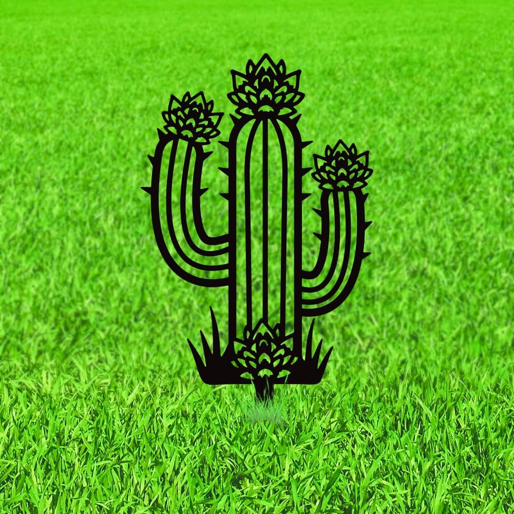 Cactus Metal Decorative Garden Stakes, Tropical Plant Silhouette Metal Outdoo…