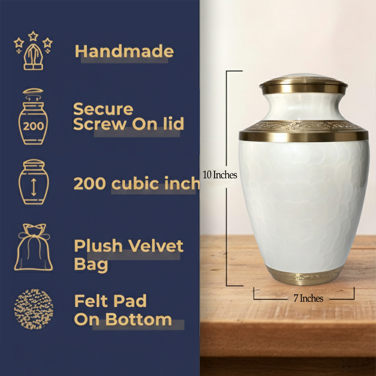 Large Solid Brass Cremation Urn for Human Ashes Handcrafted Funeral Memorial Urn
