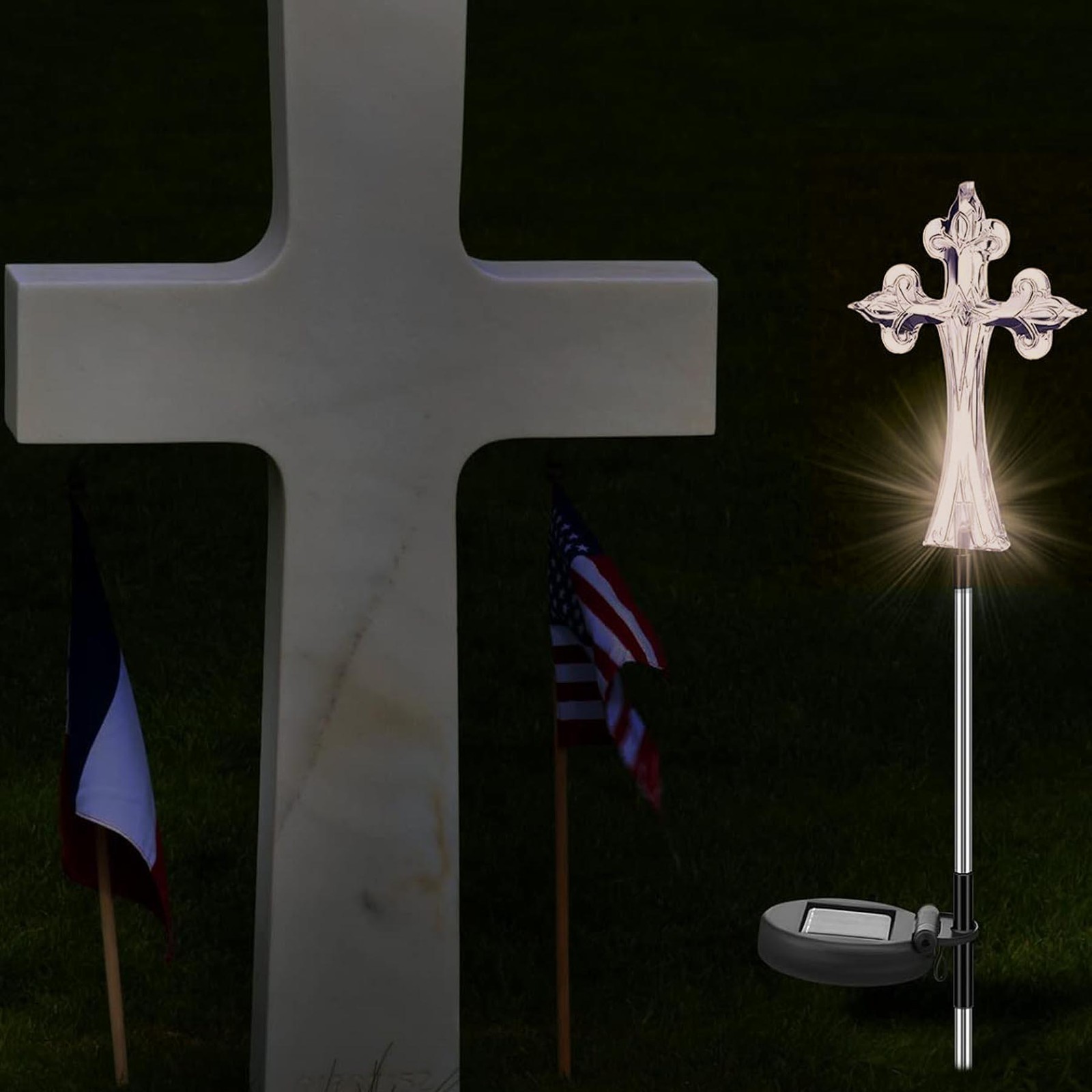 Solar Light Memorial Cross on Stake Religious LED Warm White light 48cm
