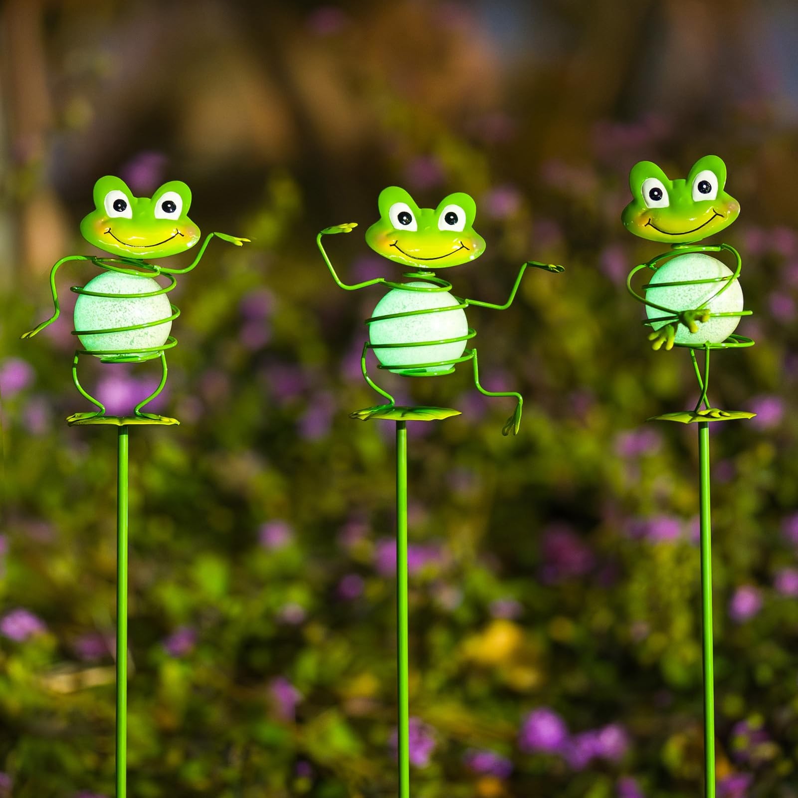 25″ Glowing Frog Garden Stakes – 3 Pcs Decorative Metal Yard Art for Outdoors