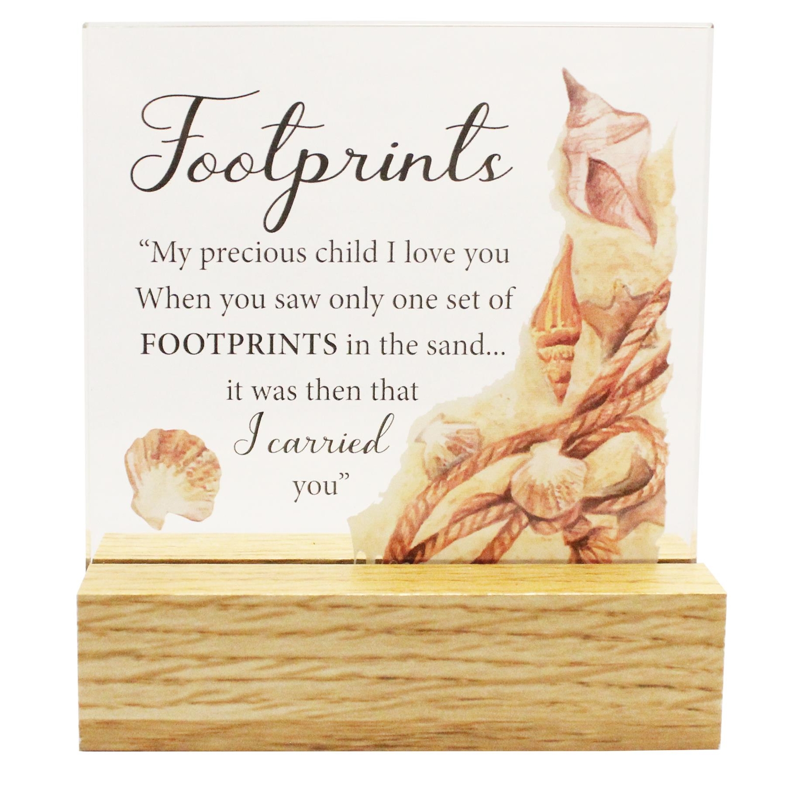 Memorial Glass Plaque on a Wooden Base – Footprints