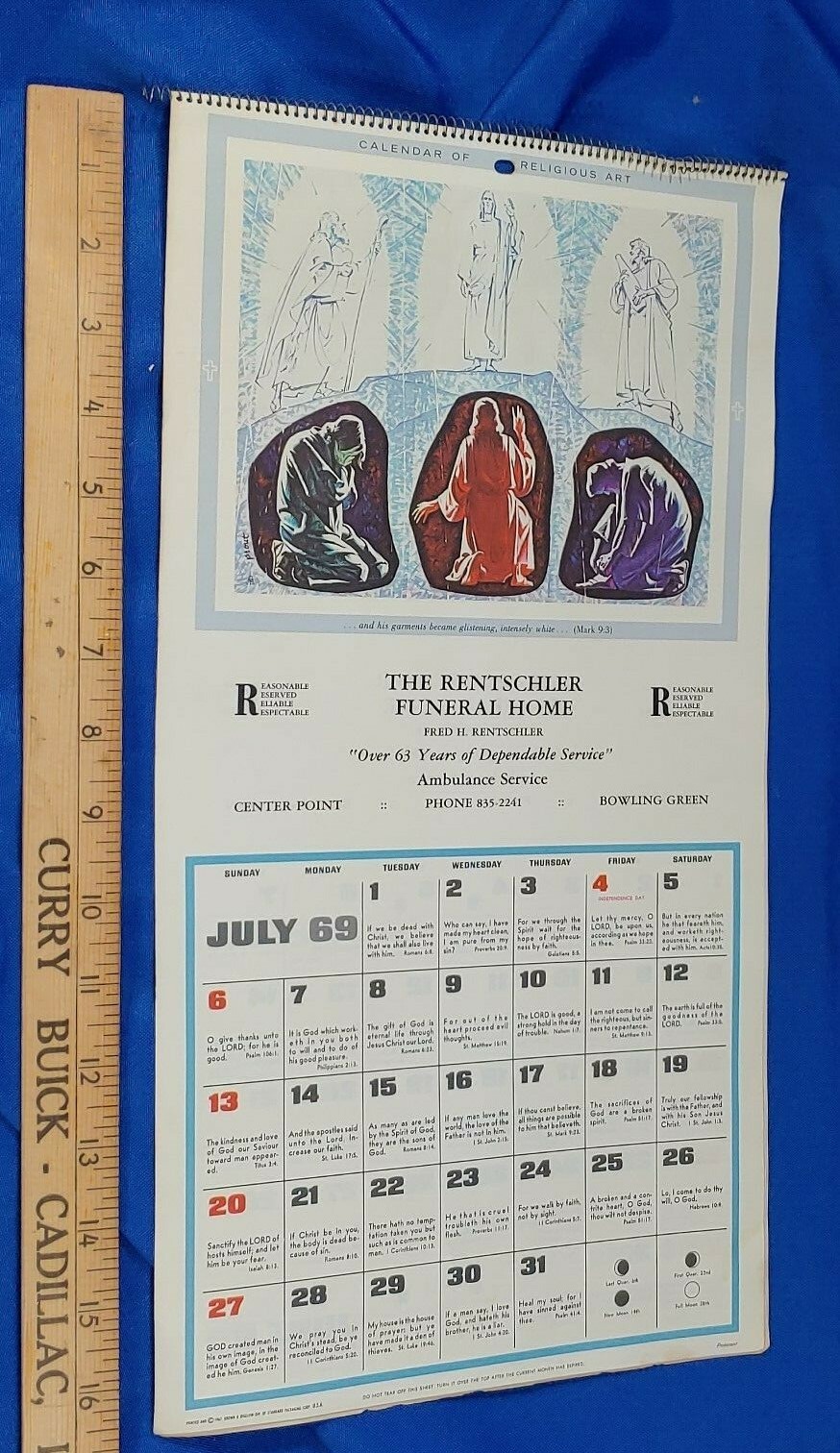 1969 Funeral Home Advertising Calendar Antique-VTG Mortician Ambulance Indiana