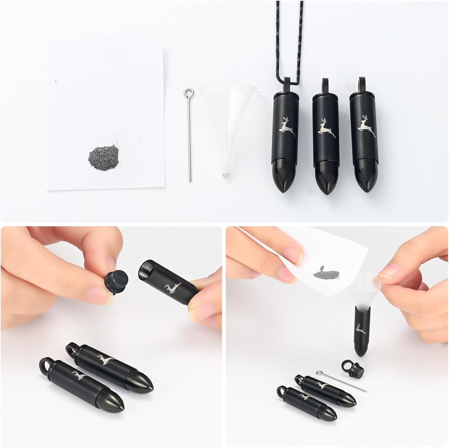 3 Pack Black Cremation Jewelry for Ashes Silver Urn Necklace for Ashes Deer Bull