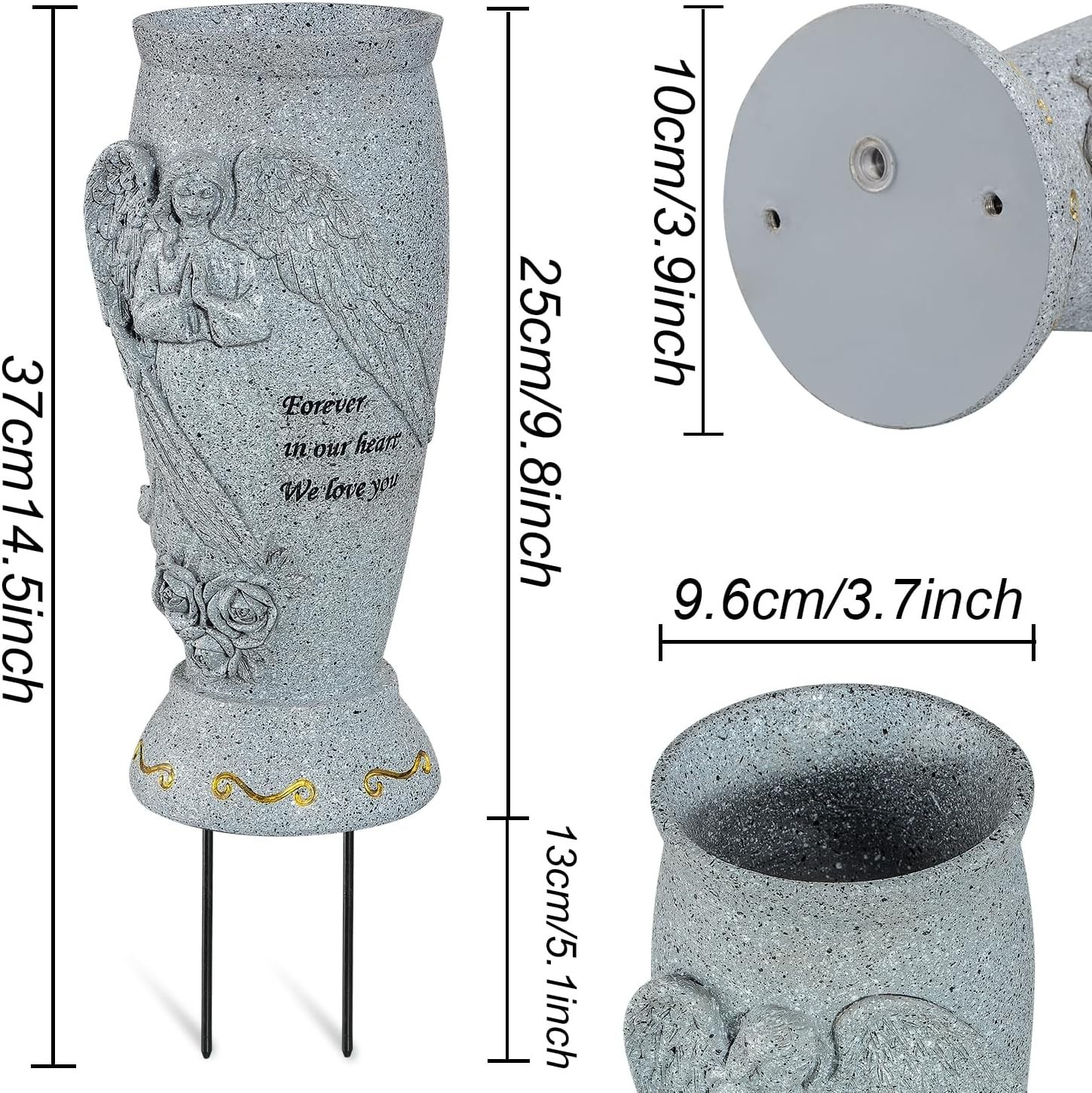 Cemetery Vase, Memorial Grave Vase with Ground Spikes, Angel Vases for ……
