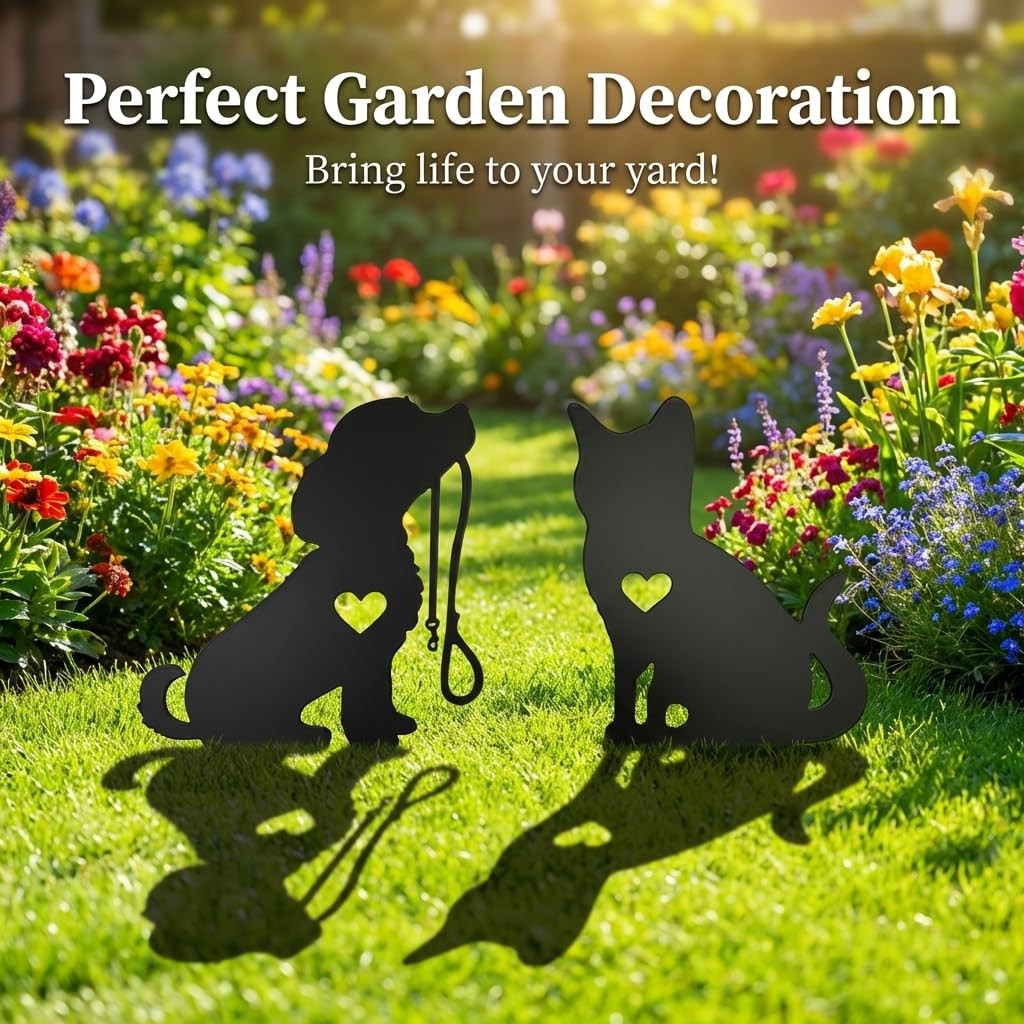 Metal Garden Decor for Outside, Black Silhouette Statues Gifts for Yard Ornam…
