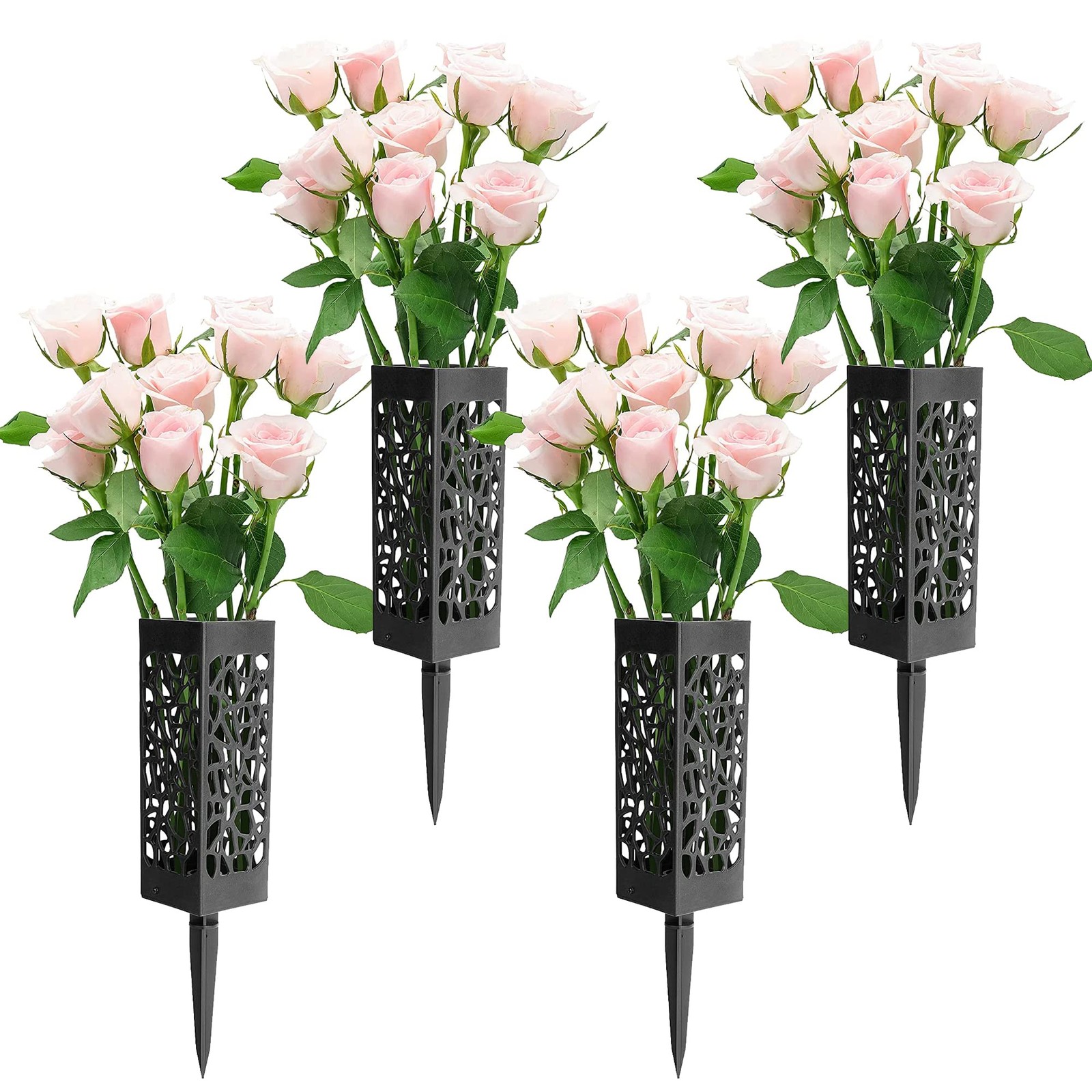 4 Pack 12 inch Memorial Cemetery Floral Holder Decoration-Plastic Floral Vase…