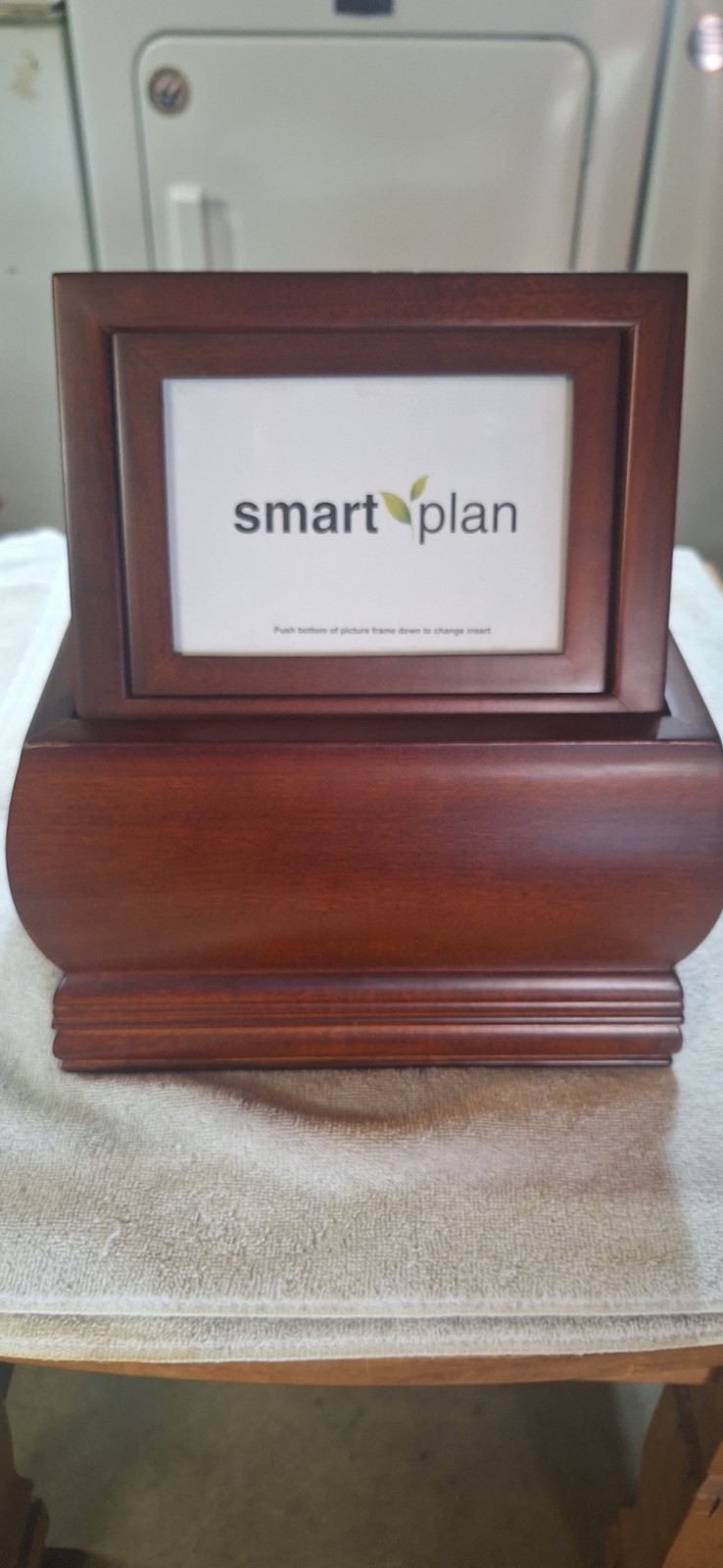 Cherry wood cremation box with picture frame
