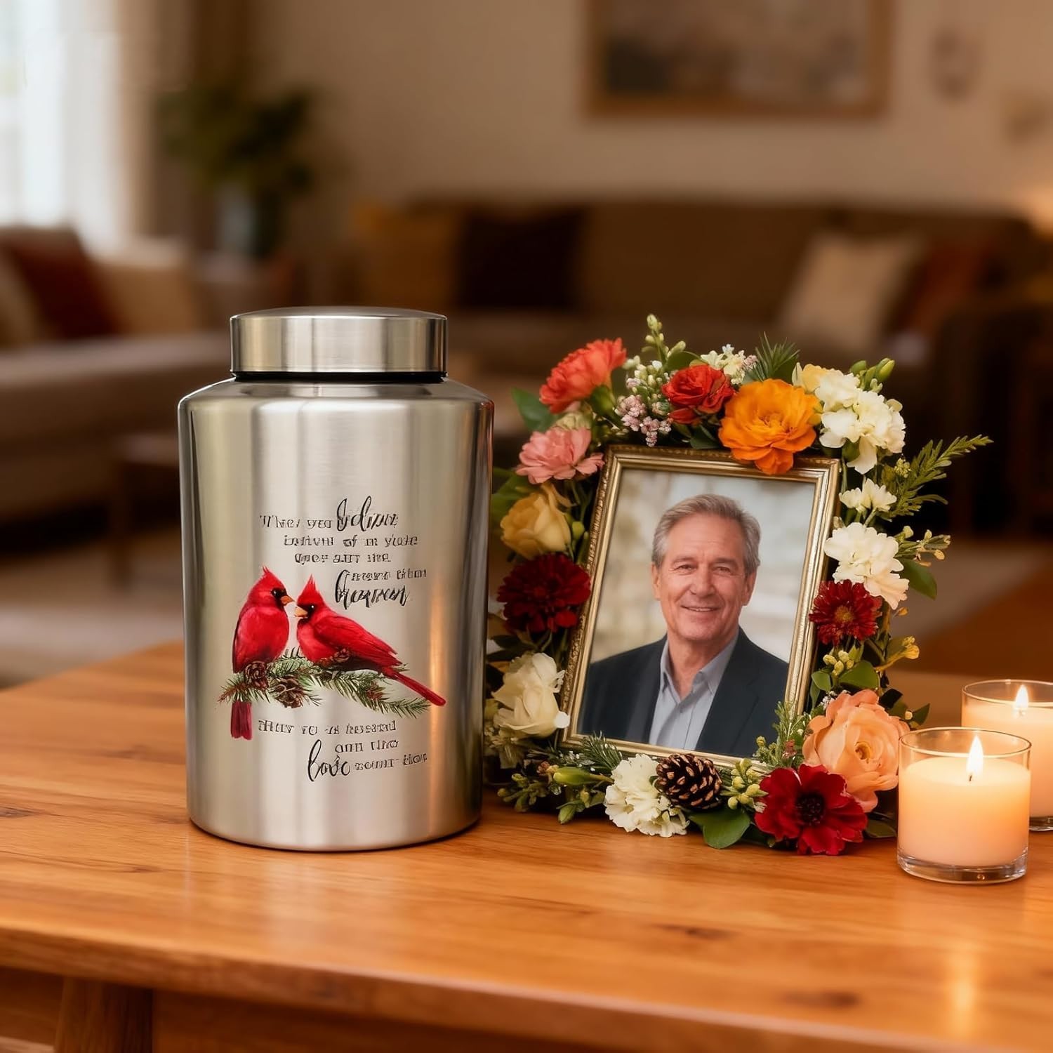 Durable Stainless Steel Cardinal Design Urn for Adult Ashes – 220 lbs Capacity