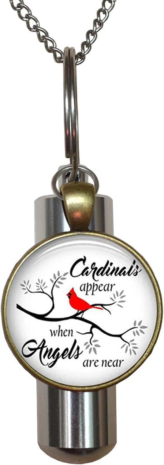 Cardinal Cremation Urn Necklace Glass Dome Memorial Pendant Red