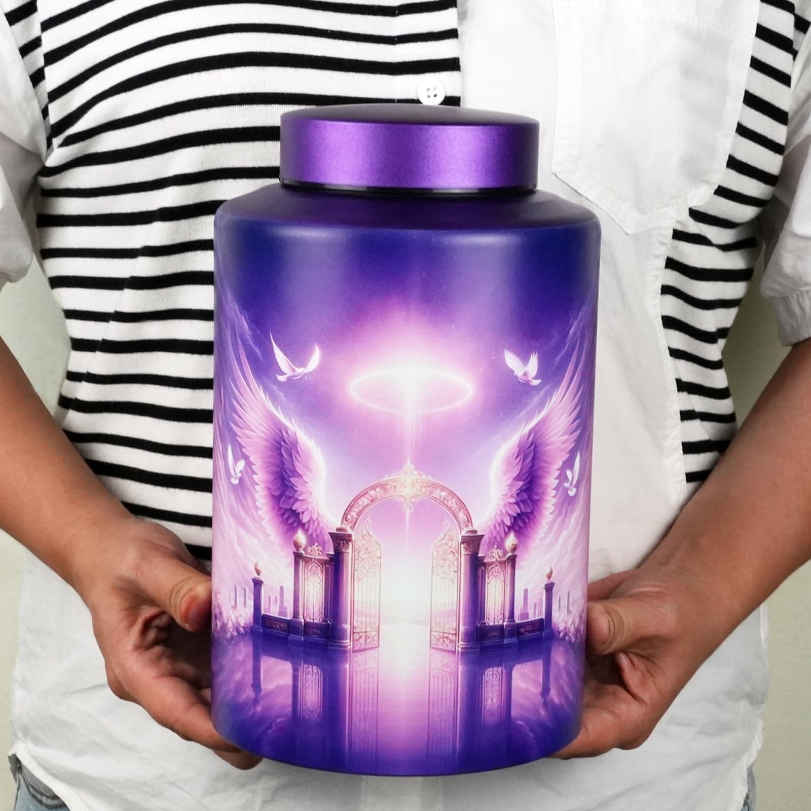Large Stainless Steel Cremation Urn for Adult Ashes, Waterproof Memorial Keepsak