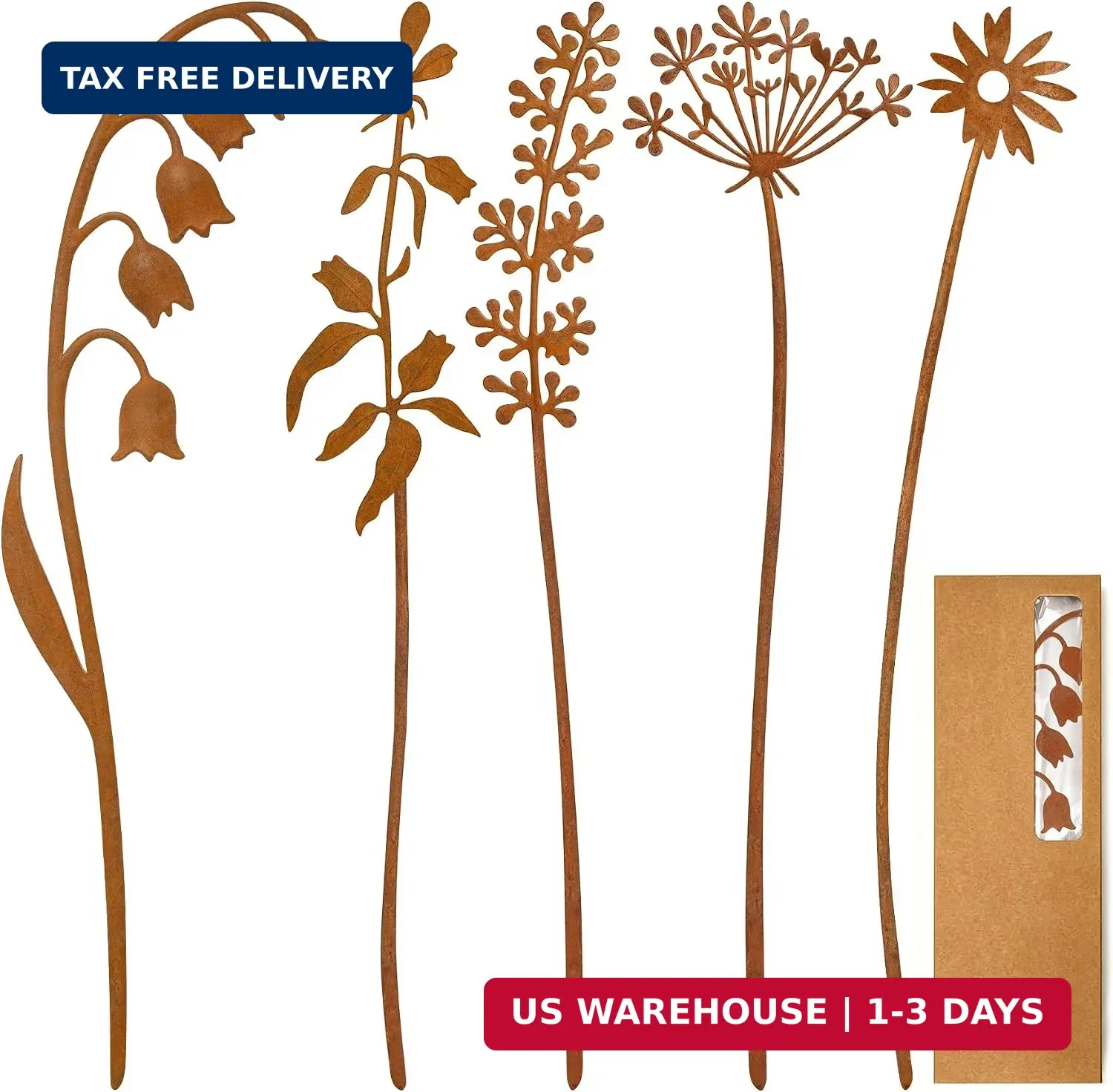 VIS’V Metal Decorative Garden Stakes, 15.7 Inch Rusty Flower Plant Yard Art Stak