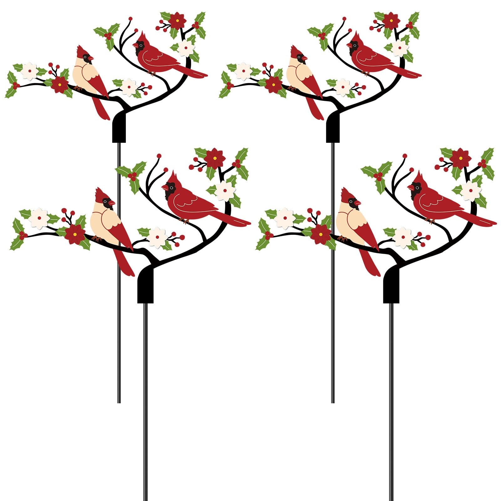 4 Pcs Cardinal Garden Stakes – Red Metal Bird Decorations for Lawn & Patio
