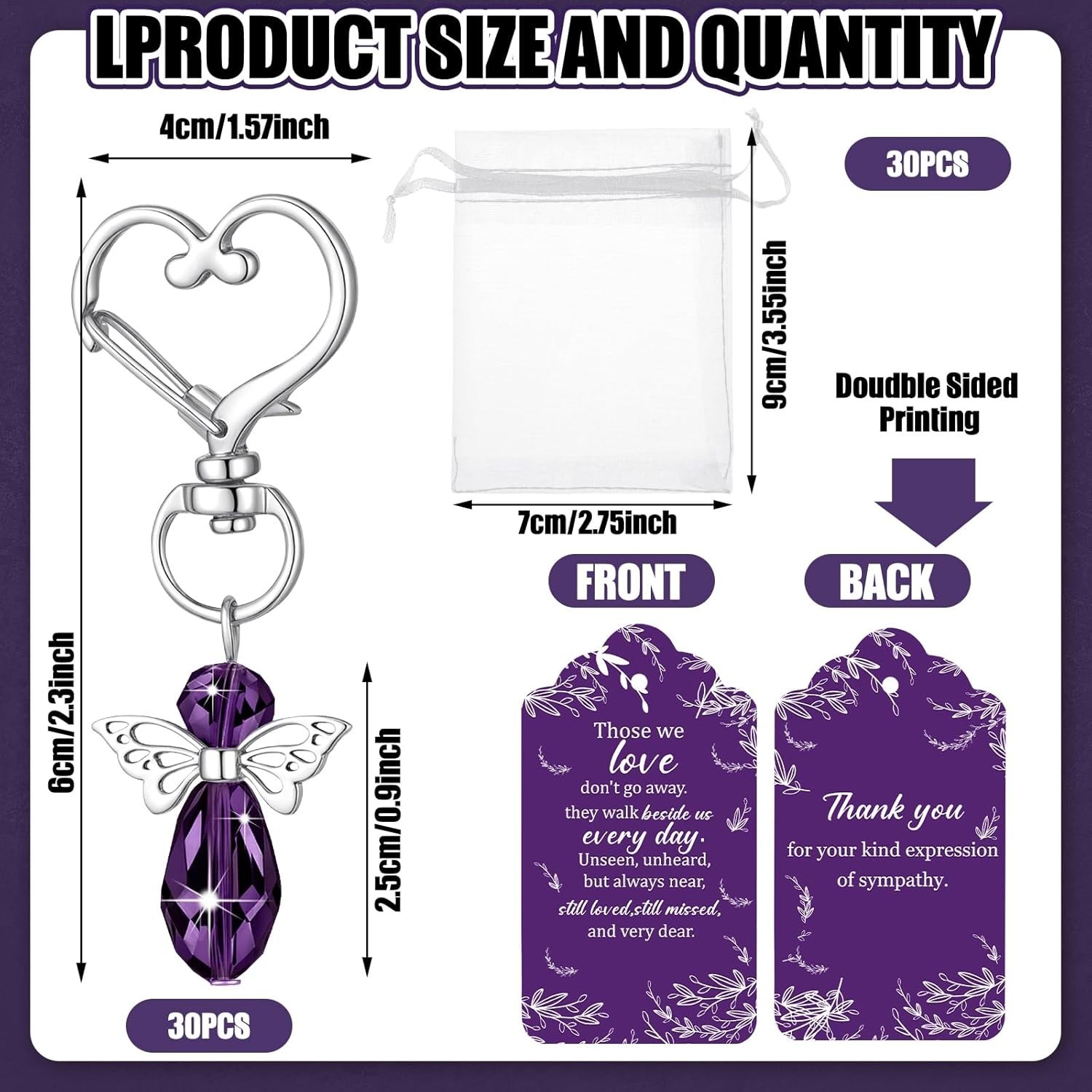 Funeral Favors Angel Keychains Memorial Gifts Thank You Cards Set 30