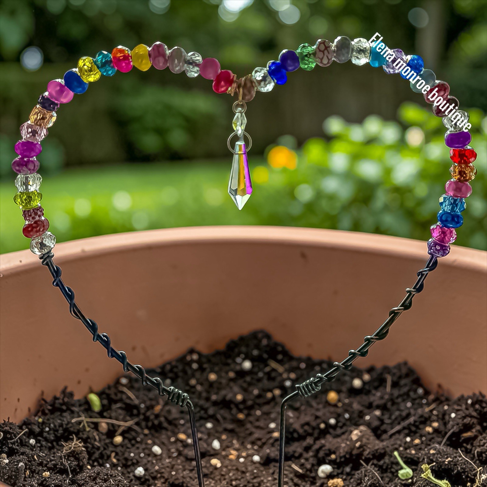 Elena Monroe Boutique Multicolor Glass Bead Heart Fairy Garden Stake Outdoor