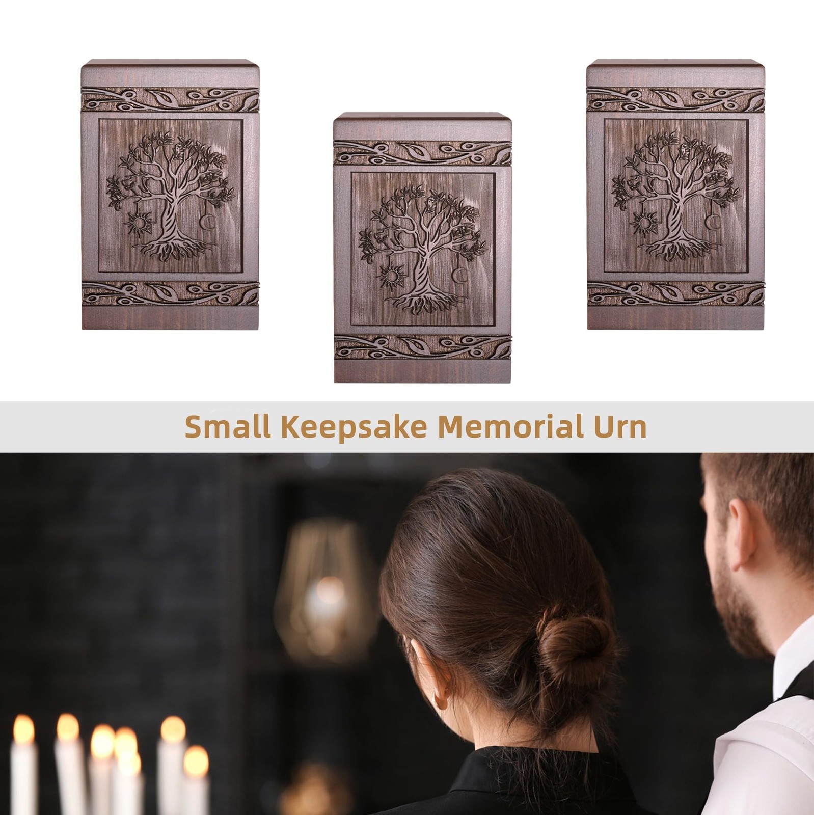 Cremation Urns for Human Ashes Adult Male Female, Wooden Tree of Life Urns Bo…