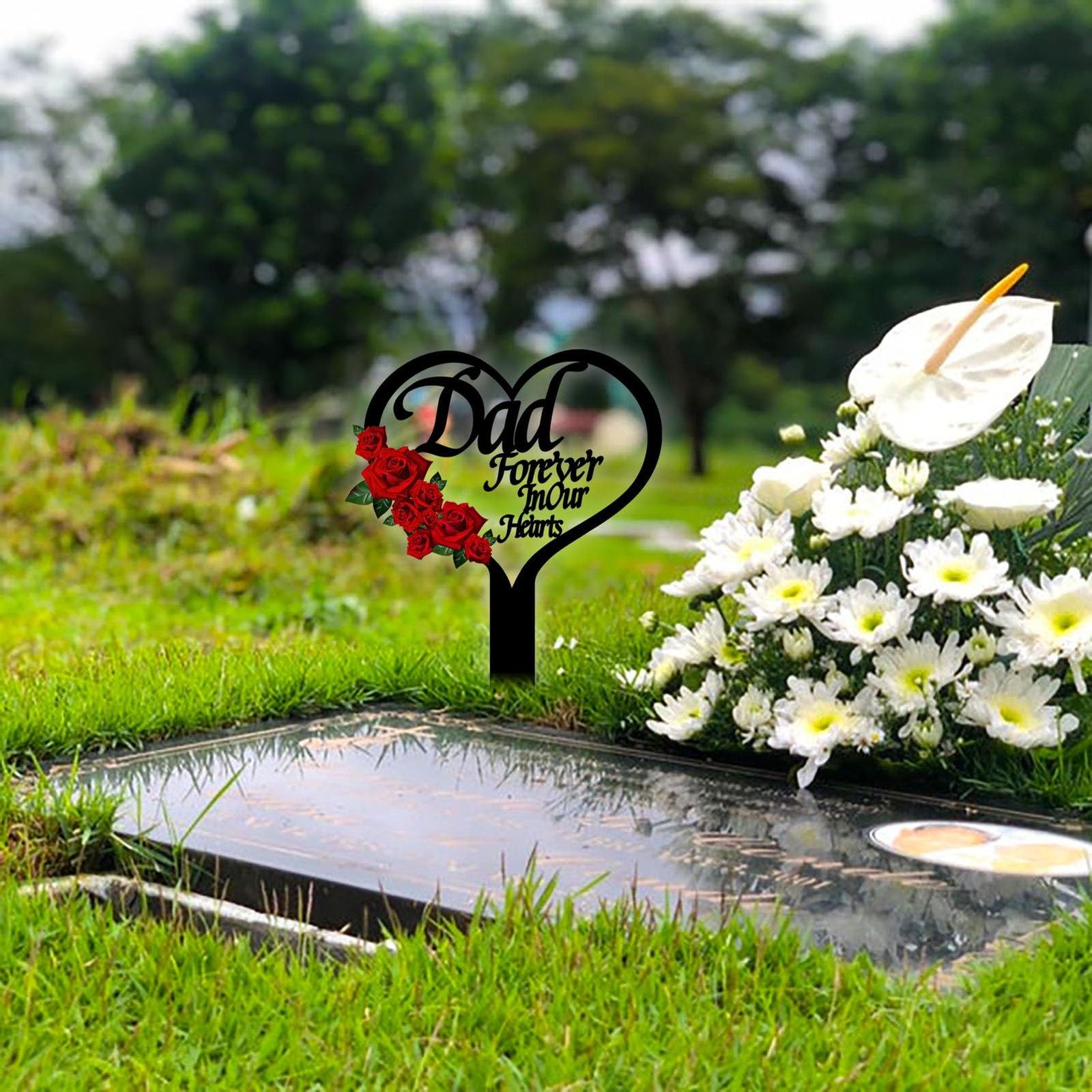 Memorial Grave Markers Heart Plaque Stake for Cemetery & Garden Decoration