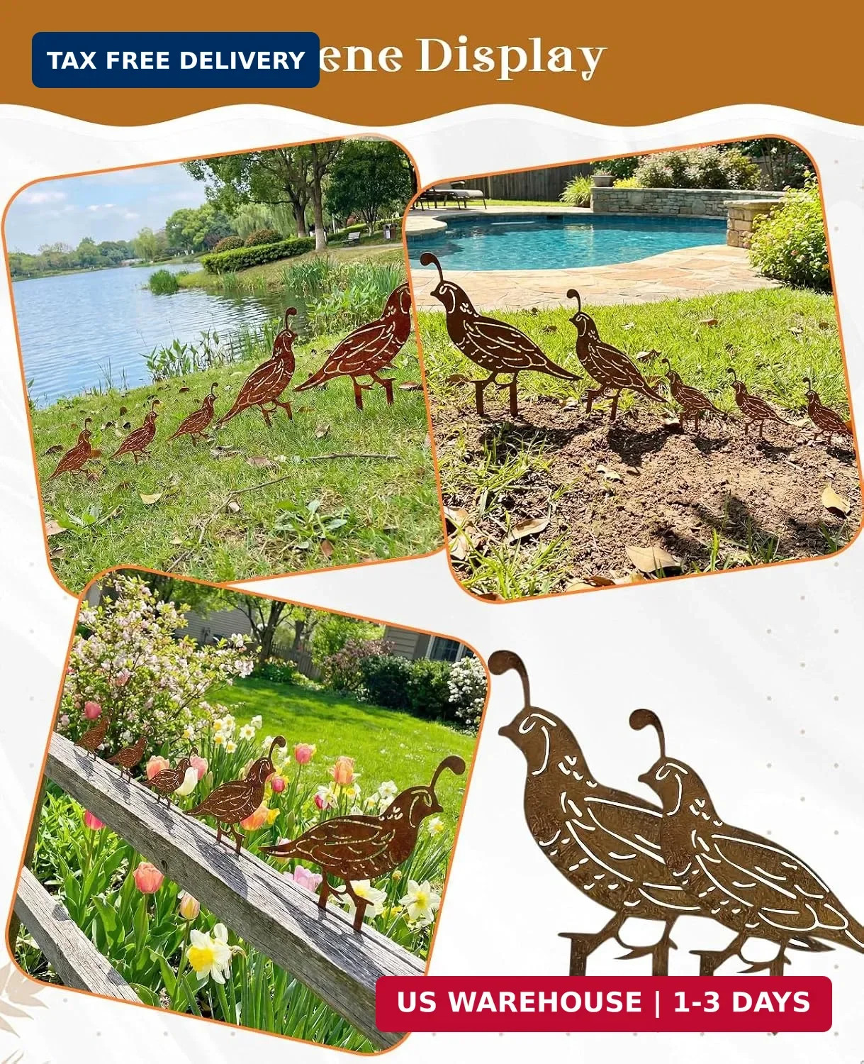 5PCS Metal Quail Yard Art Decor Stakes, Decorative Garden Stakes, Outdoor Cleara