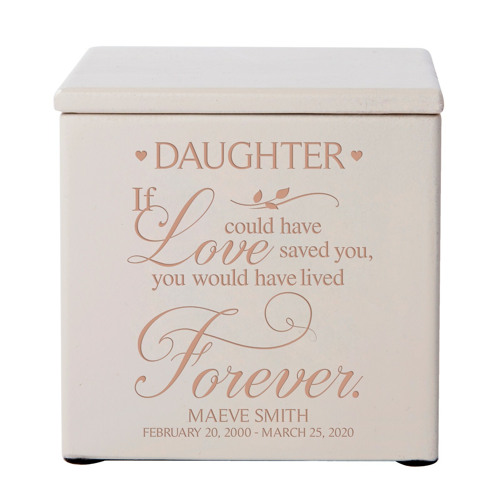 Custom Engraved Funeral Keepsake Urn Box for Human Ashes 4.5″ Daughter If Love