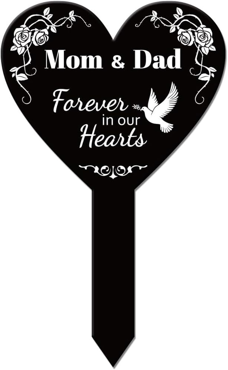 Heart Shaped Mom and Dad Garden Stake for Parents Memorial Remembrance Plaque…