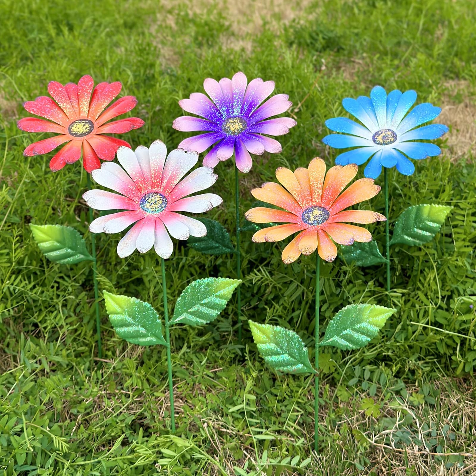 5Pack Metal Flowers for Outside，16.5 Inch Metal Flowers Decorative Garden Sta…