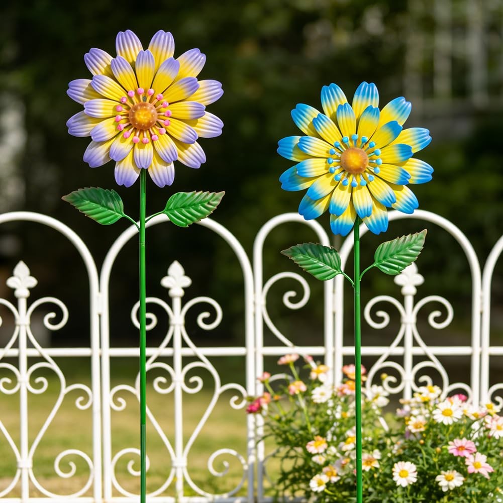 Metal Flower Decorative Garden Stakes,2 Pack Spring Outdoor Decor Large Metal…