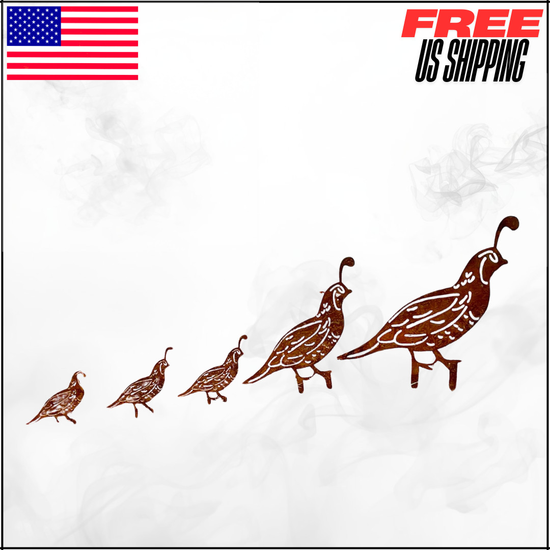 Rusty Quail Family Decorative Garden Stakes Metal Birds Yard Art Statues 5PC