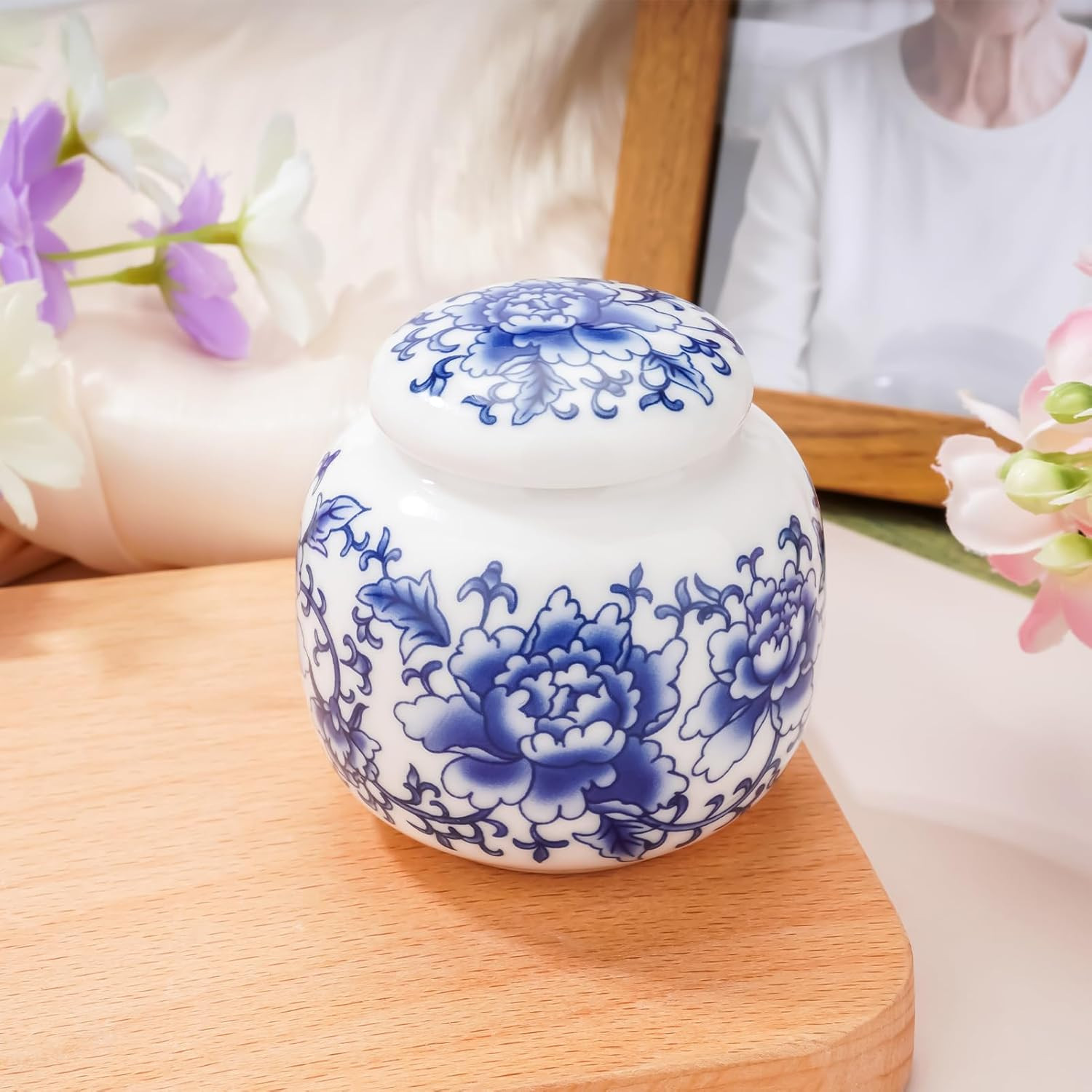 Small Urns for Human Ashes, 2.44 Inches Qinghua Porcelain Mini Urns for Human As