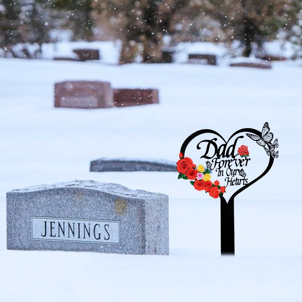 Memorial Grave Stake for Dad, Heart Marker, Metal Cemetery Decorations