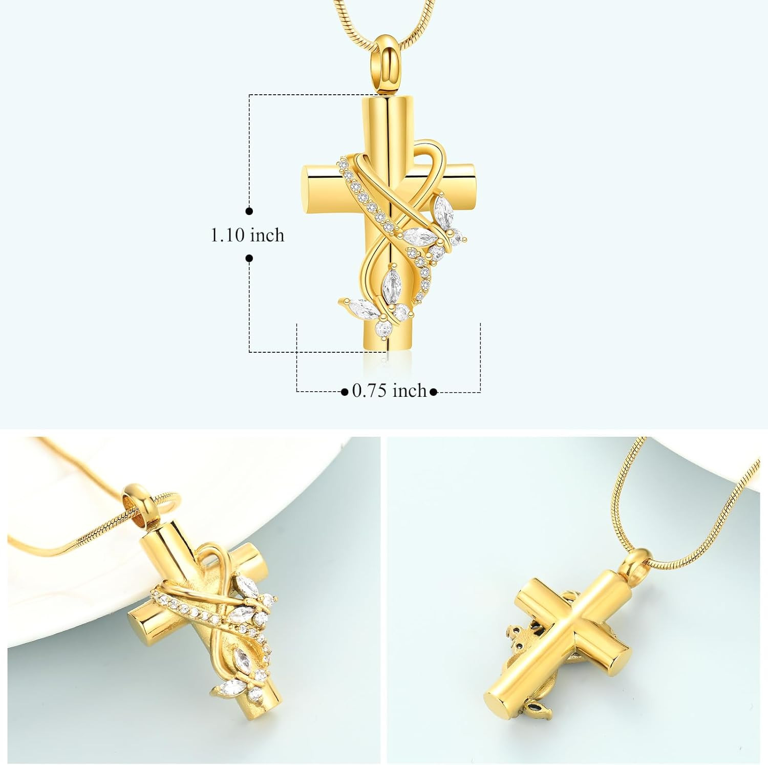 Butterfly Cross Urn Necklace for Ashes Men Women Cremation Jewelry Ashes Pendant