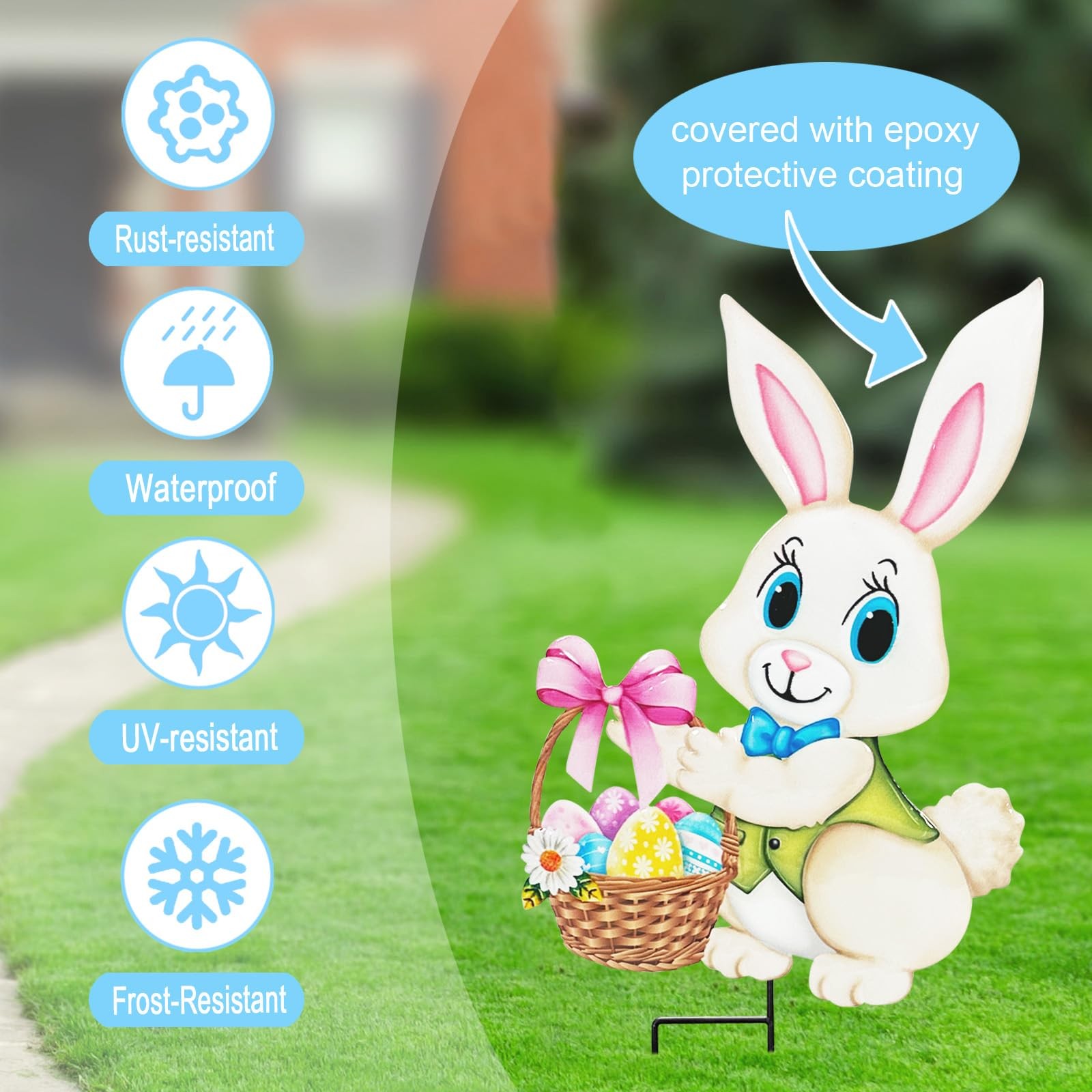 Easter Decorations Outdoor 2 Pack Metal Bunny Yard Signs & Egg Stakes