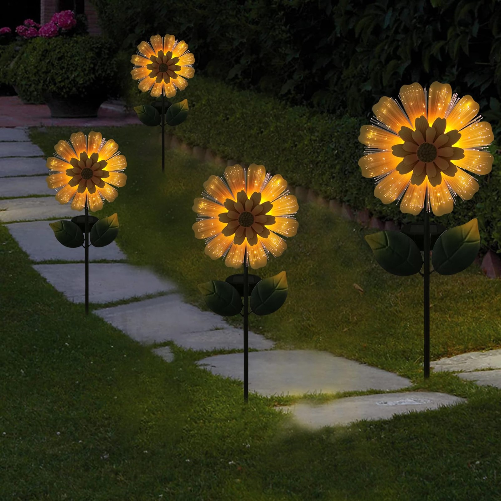 Solar Garden Stake Solar Flower with Fiber Lights Metal Sunflower Decorative …