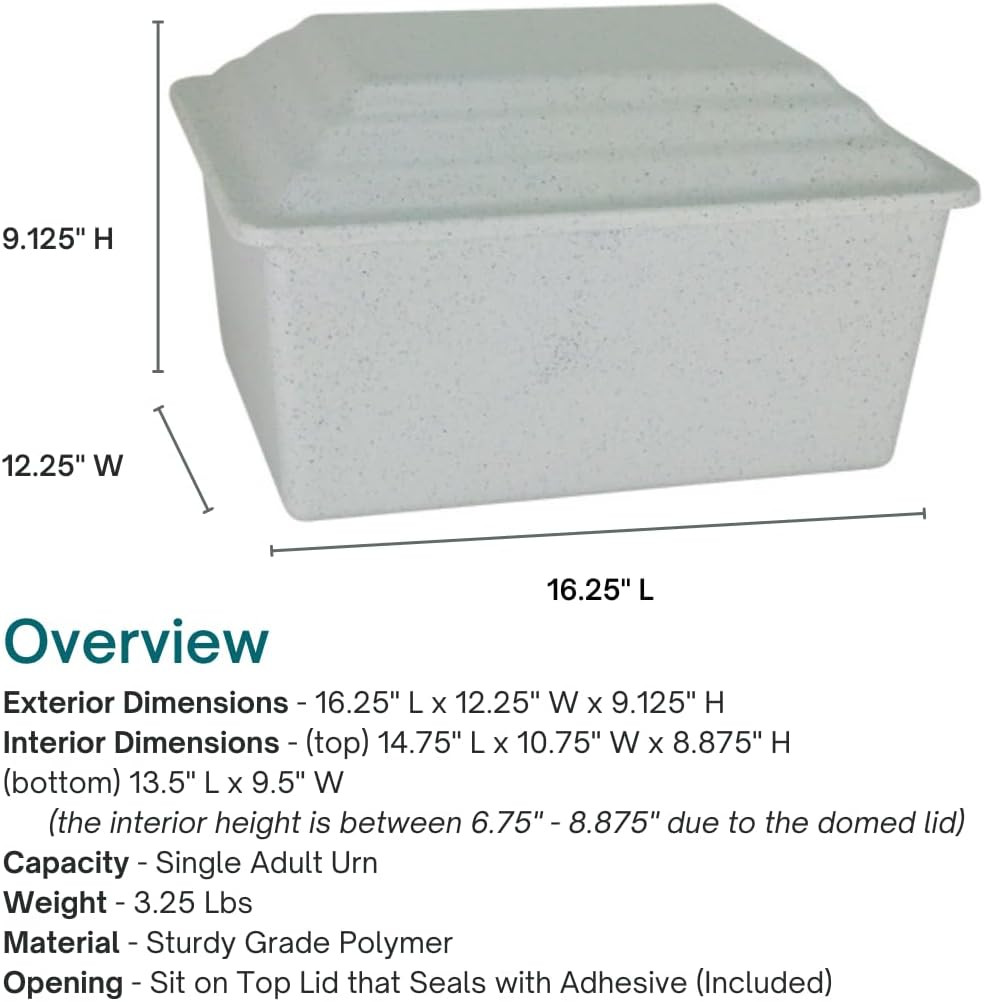 Granite Gray Urn Vault for Ground Burial, Holds One Cremation Urn for Human Ash