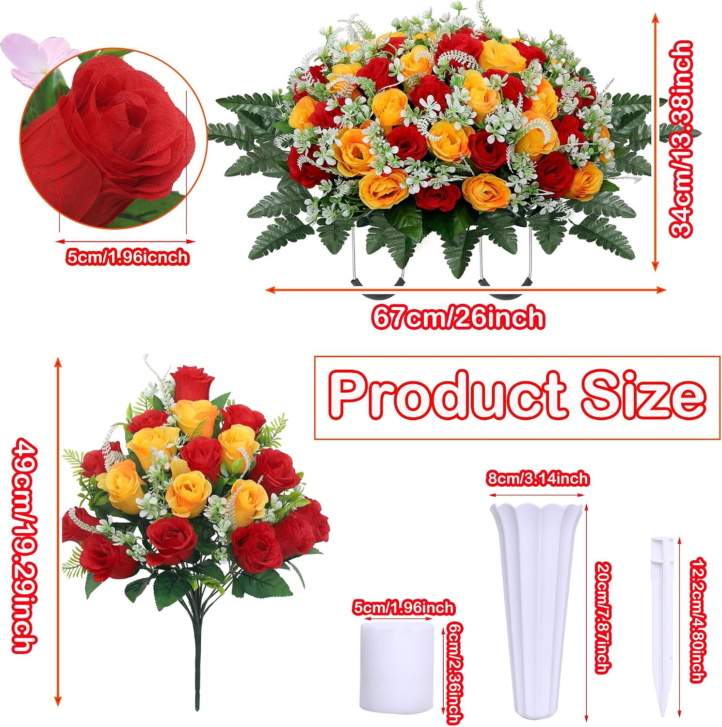 3pcs Headstone Flowers Saddle for Tombstone,Cemetery Flower Memorial Bouquet wit