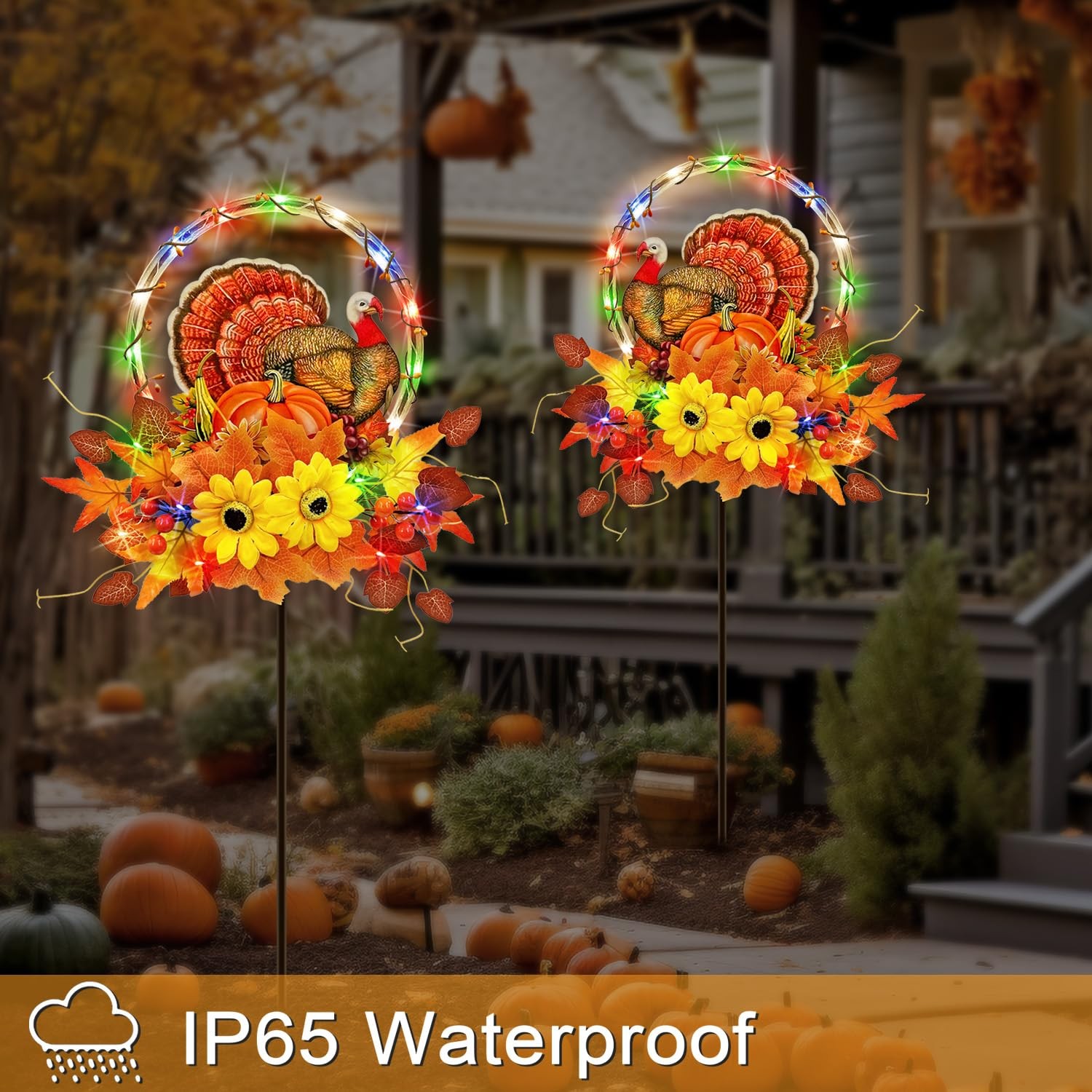 Multi-Color Solar Thanksgiving Turkey Outdoor Decor for Yard & Patio