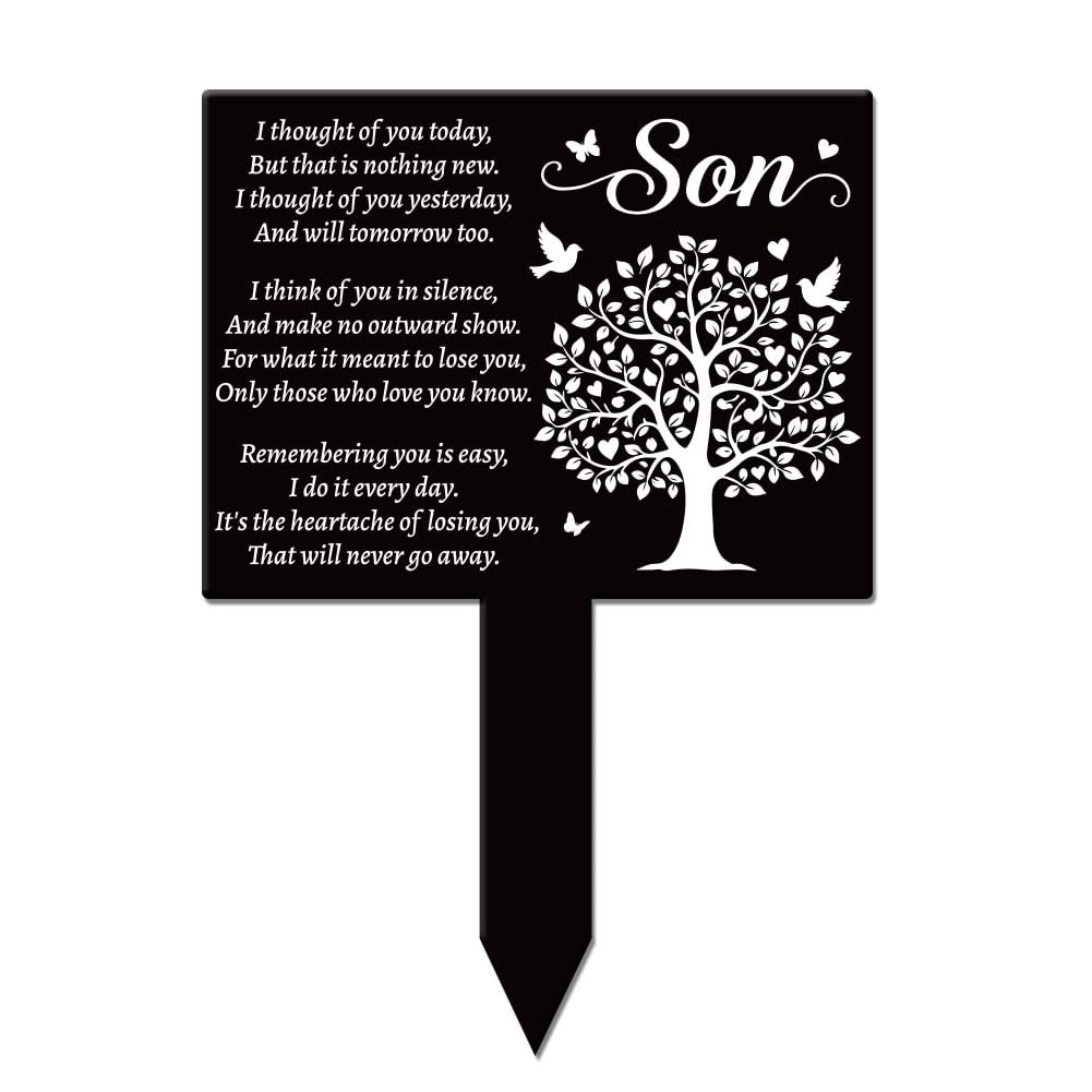 Rectangular Son Tree Garden Stake Tree Birds Memorial Remembrance Son Texts P…