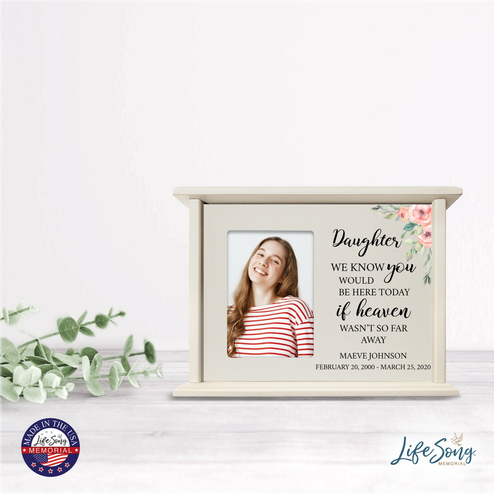 Custom Cremation Urn Box Holds 200 cu in w/ 4×6 Photo – We Know You (Daughter)