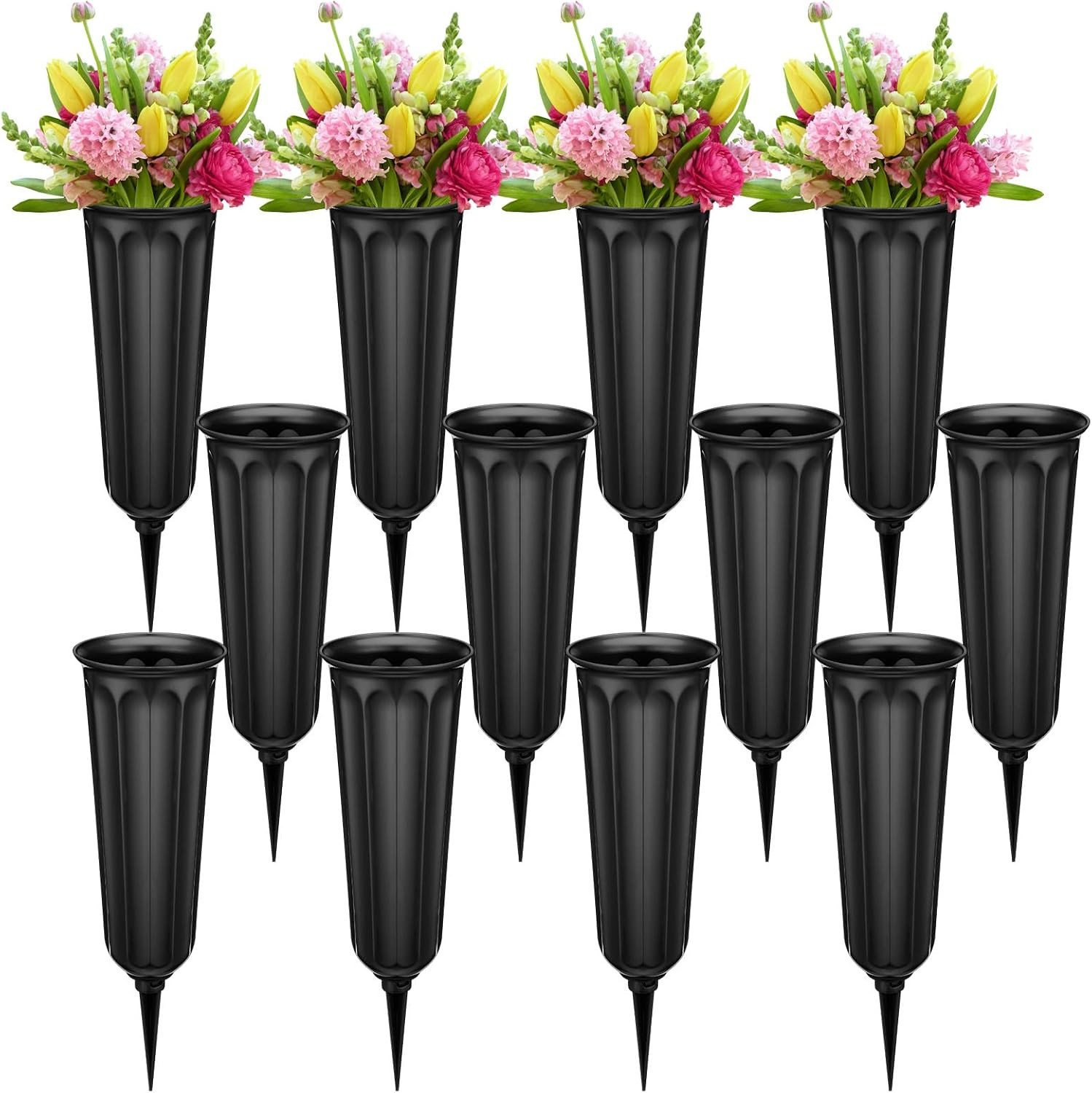 12 Pcs Plastic Cemetery Vases with Spikes Memorial Flower Vase Cemetery Grave