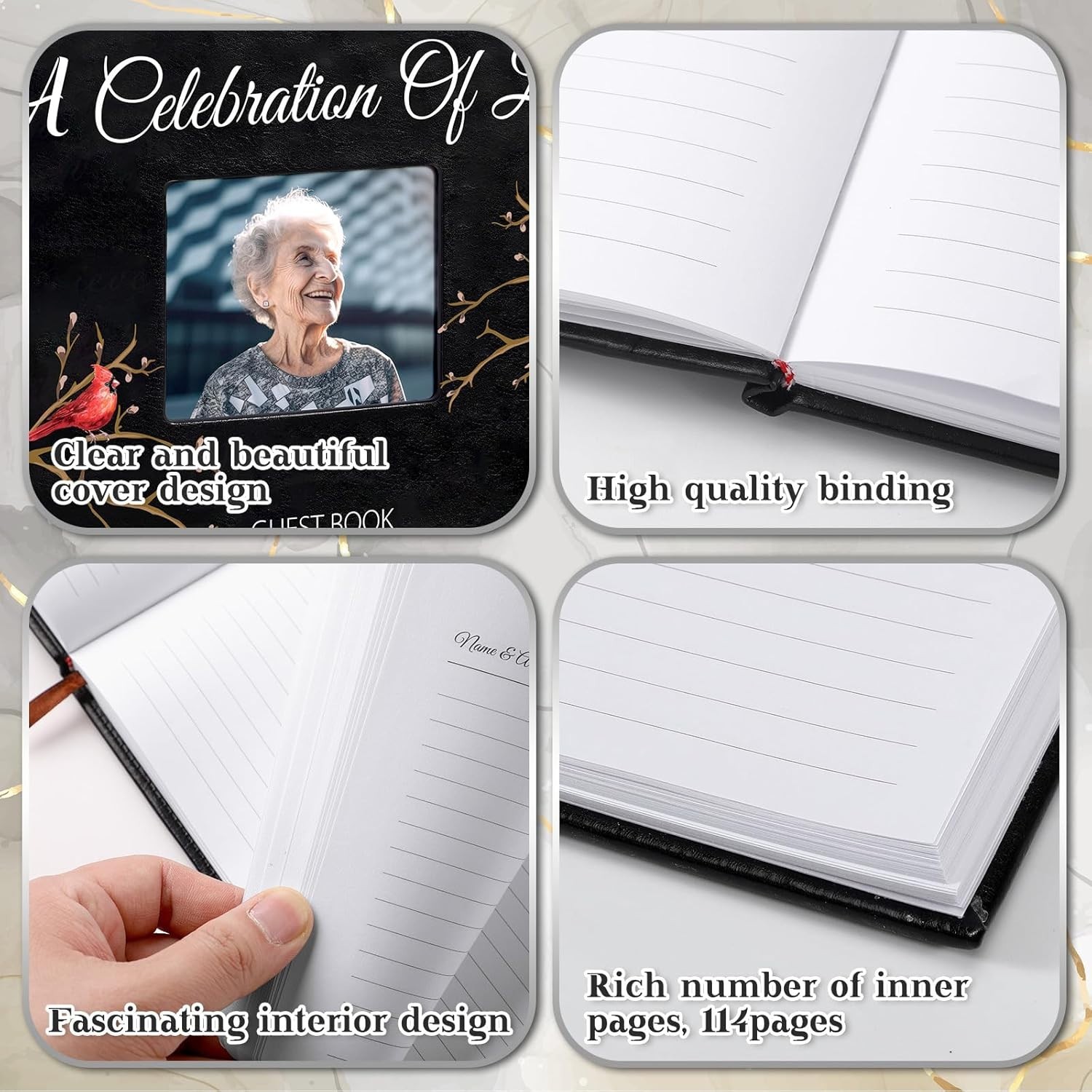 144-Page Cardinal Memorial Guest Book with Pen – Cherished Keepsake for Funerals