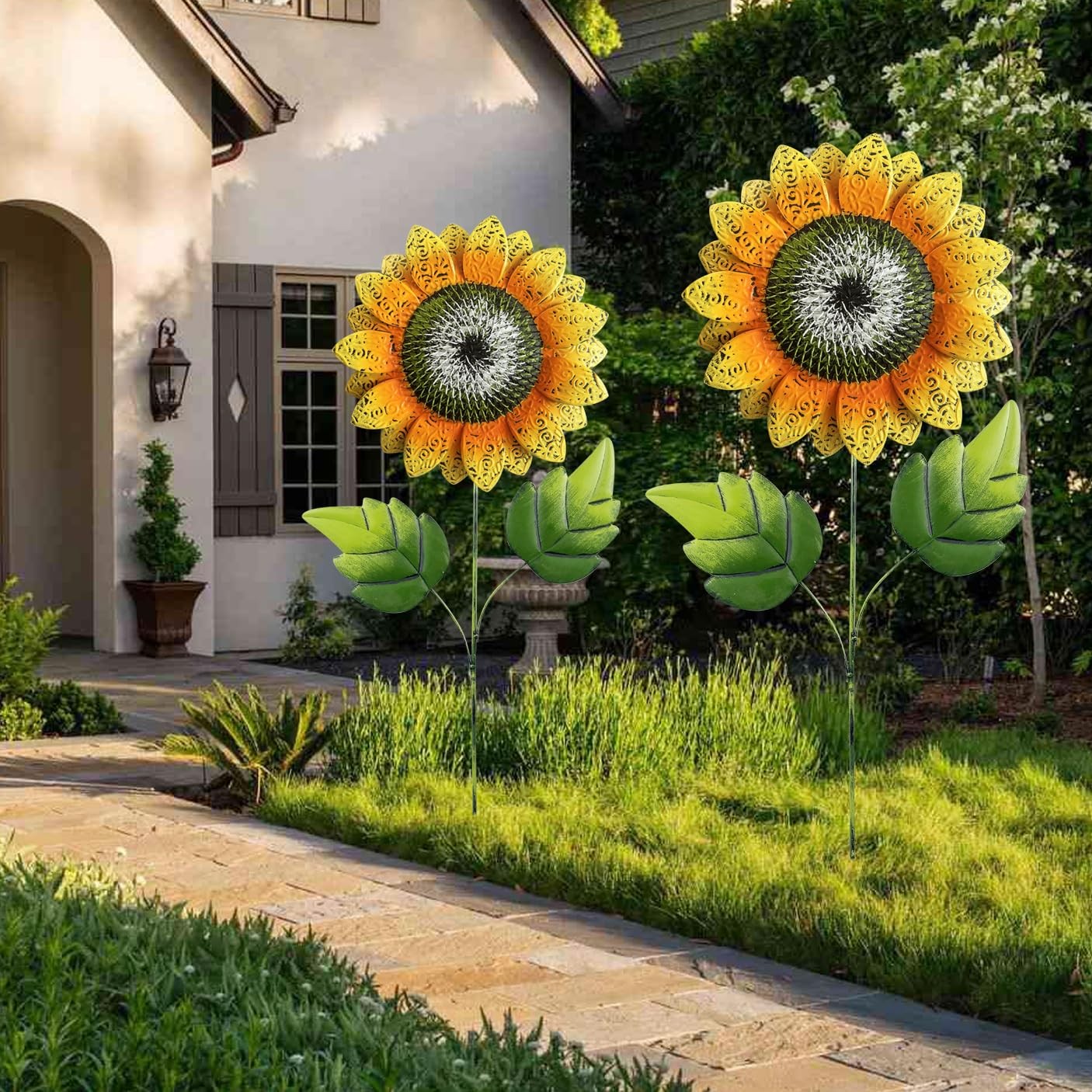 Sunflower Garden Stakes 40 Inch Metal Flower Yard Art for Outdoor Decor