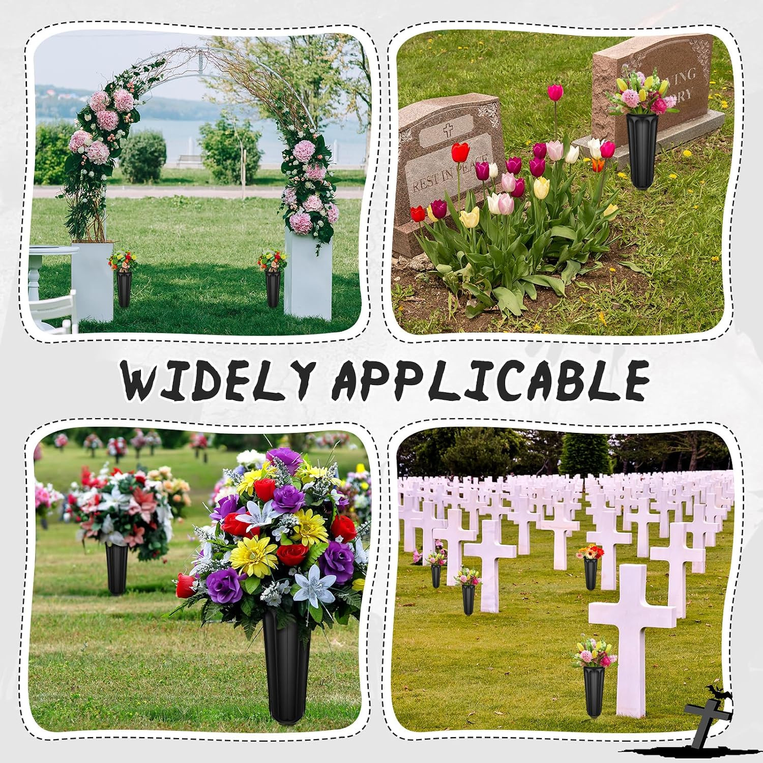 12 Pcs Plastic Cemetery Vases with Spikes Memorial Flower Vase Cemetery Grave