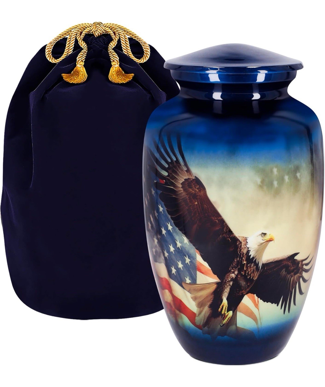 Trupoint Handcrafted Large USA Eagle Veteran Memorial Urn for Ashes With Bag